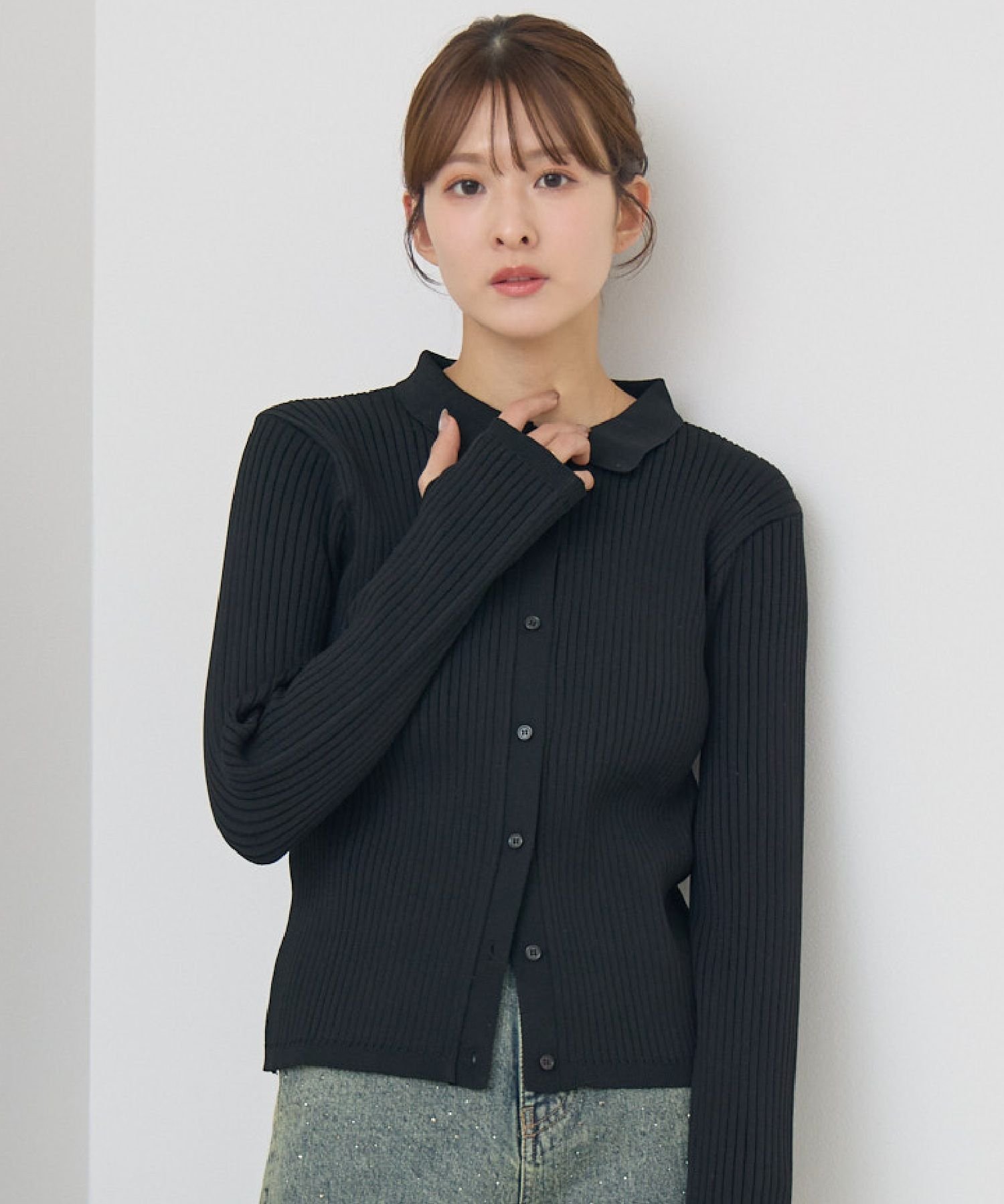 RETRO GIRL 襟付チビボタンカーデ レトロガール トップス ニット レッド ブラック ブラウン