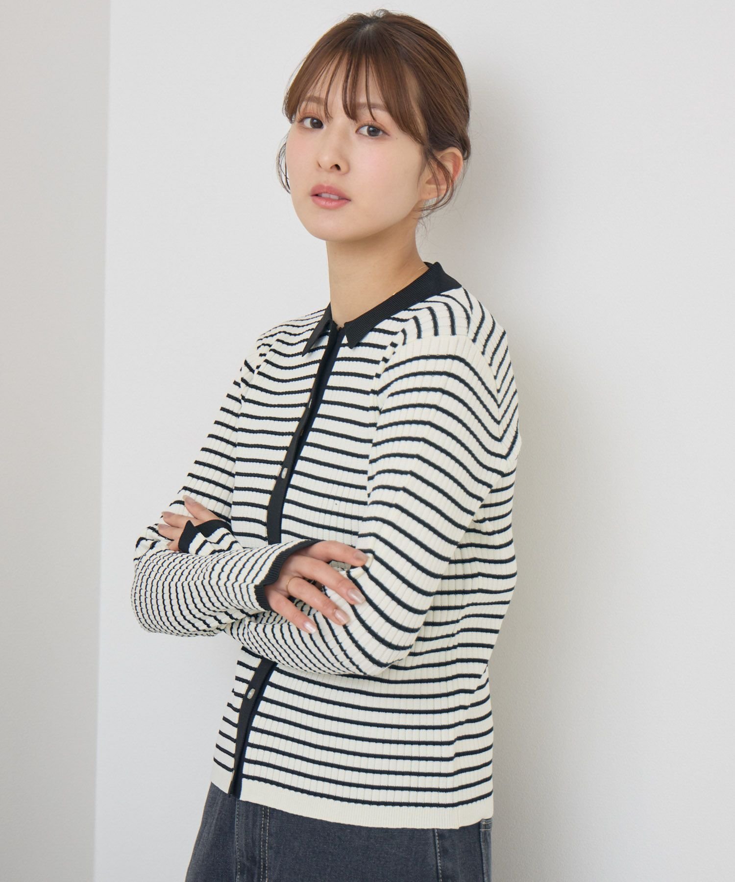 RETRO GIRL 襟付チビボタンカーデ レトロガール トップス ニット レッド ブラック ブラウン