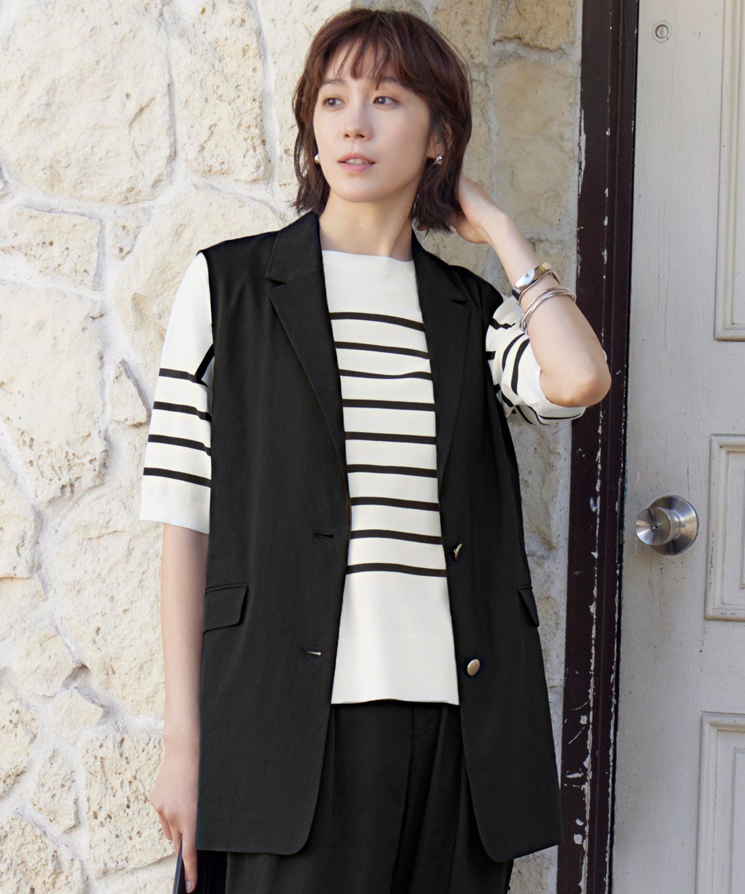 【SALE／30%OFF】自由区 L 【セットアップ対応・着まわし万能】LIPストレッチテーラード ジレ ジユウク トップス ベスト・ジレ ブラック【送料無料】