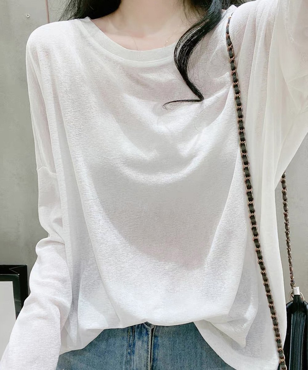 【SALE／30%OFF】miniministore シアートップス重ね着クルーネックTシャツ ミニミニストア トップス カットソー・Tシャツ パープル ホワイト グリーン ブルー ブラック