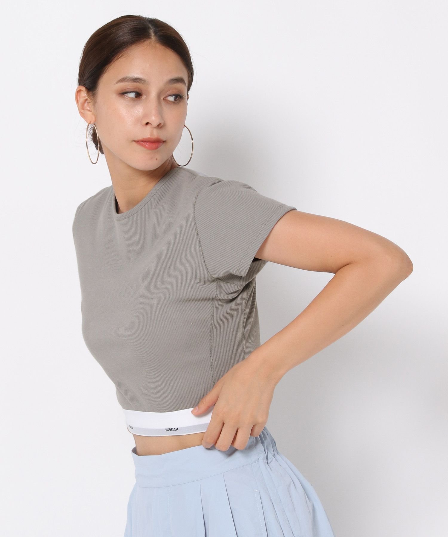 HEREIAM 【HEREIAM】抗菌防臭/カップ付きリブT ベイフロー トップス カットソー・Tシャツ ブラック グレー【送料無料】
