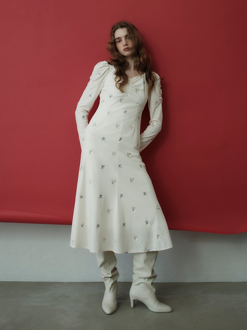 CELFORD 花柄刺繍ベロアワンピース セルフォード ワンピース・ドレス その他のワンピース・ドレス ブラック グレー【送料無料】のサムネイル