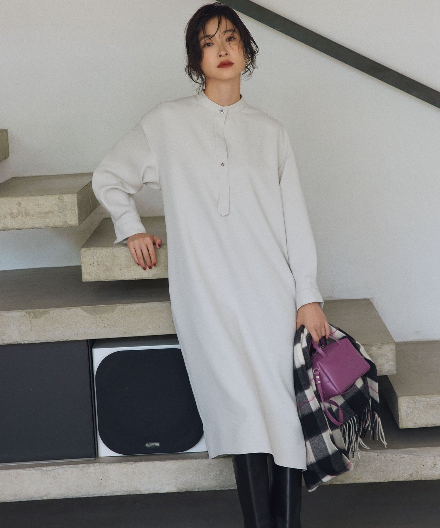 組曲 L ウーステッドライク ワンピース クミキョク ワンピース・ドレス ワンピース ネイビー【送料無料】