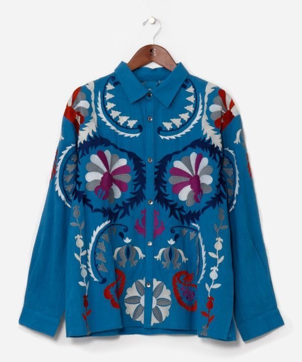 チャイハネ 【チャイハネ】エルジャン刺繍メンズシャツ アミナコレクション トップス シャツ・ブラウス ブラック ホワイト ブルー