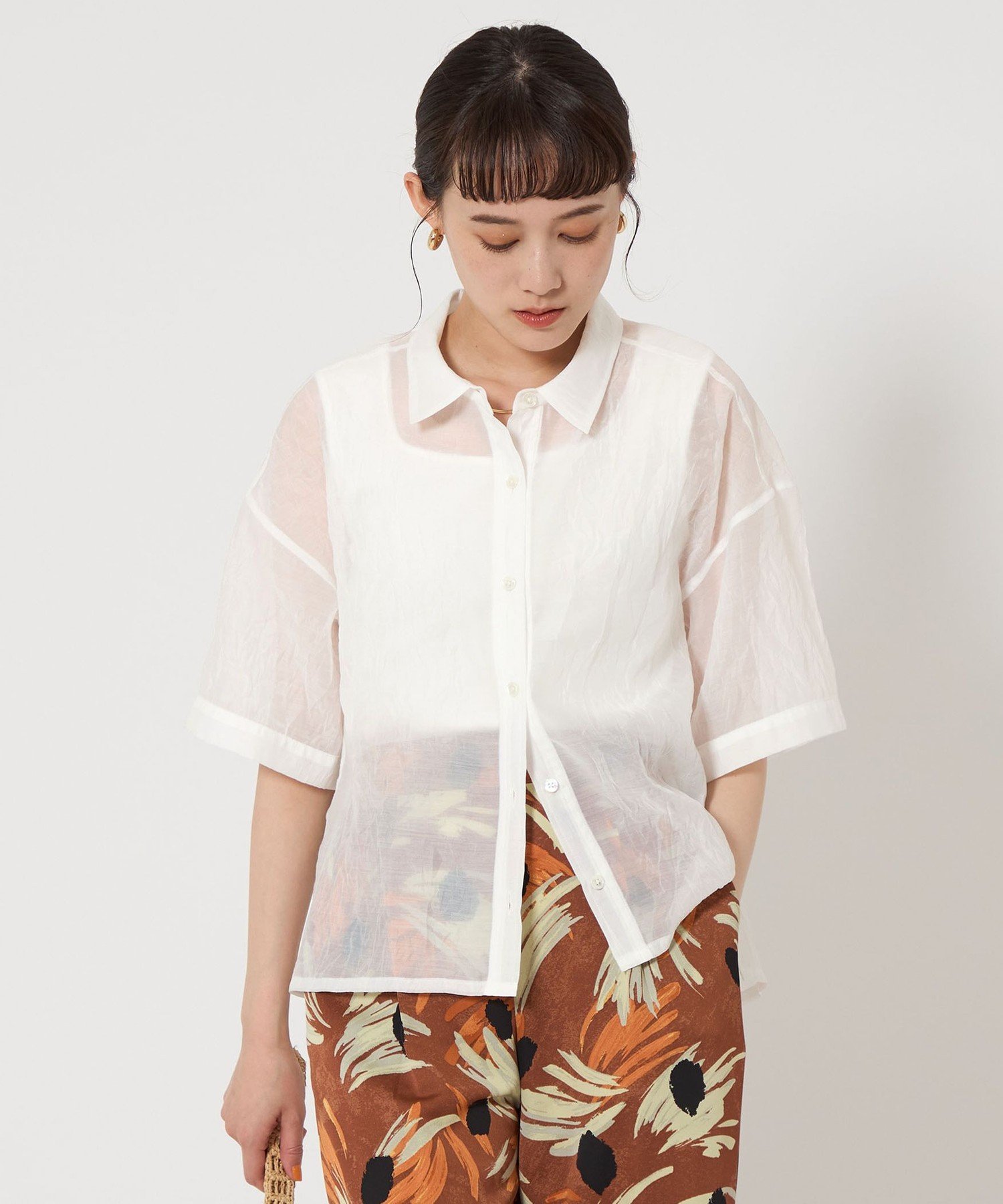 【SALE／50%OFF】UNITED ARROWS green label relaxing シアー ワッシャー シャツ ユナイテッドアローズ アウトレット トップス シャツ・ブラウス ブラック ホワイト【送料無料】