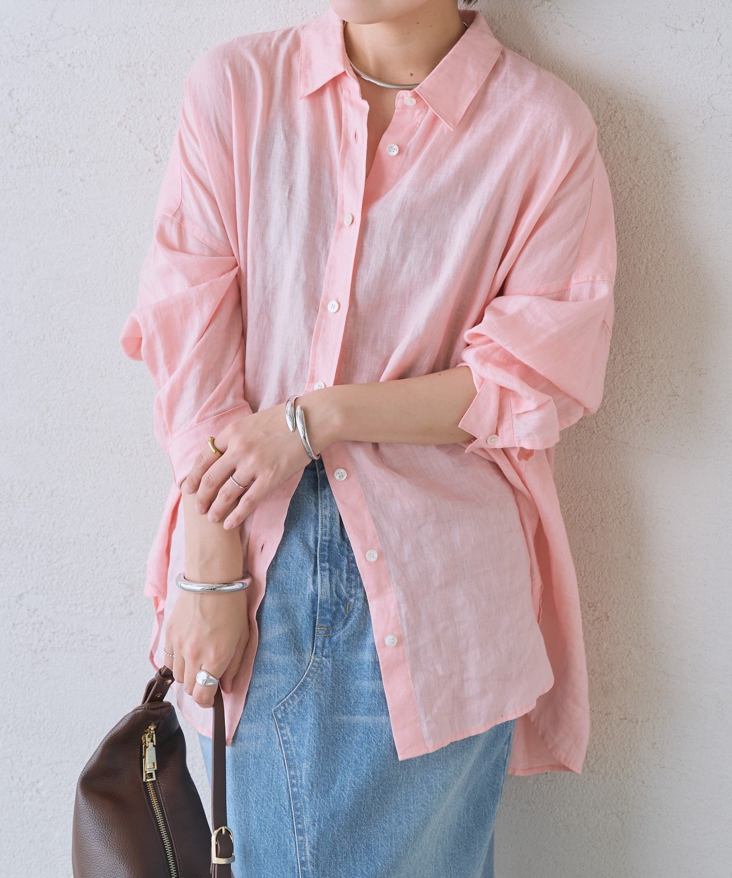 RIVE DROITE 【名品/サイズ展開あり/日焼け・冷房対策】リネンワイドシャツ リヴドロワ トップス シャツ・ブラウス ブルー ホワイト ブラウン ベージュ ピンク【送料無料】