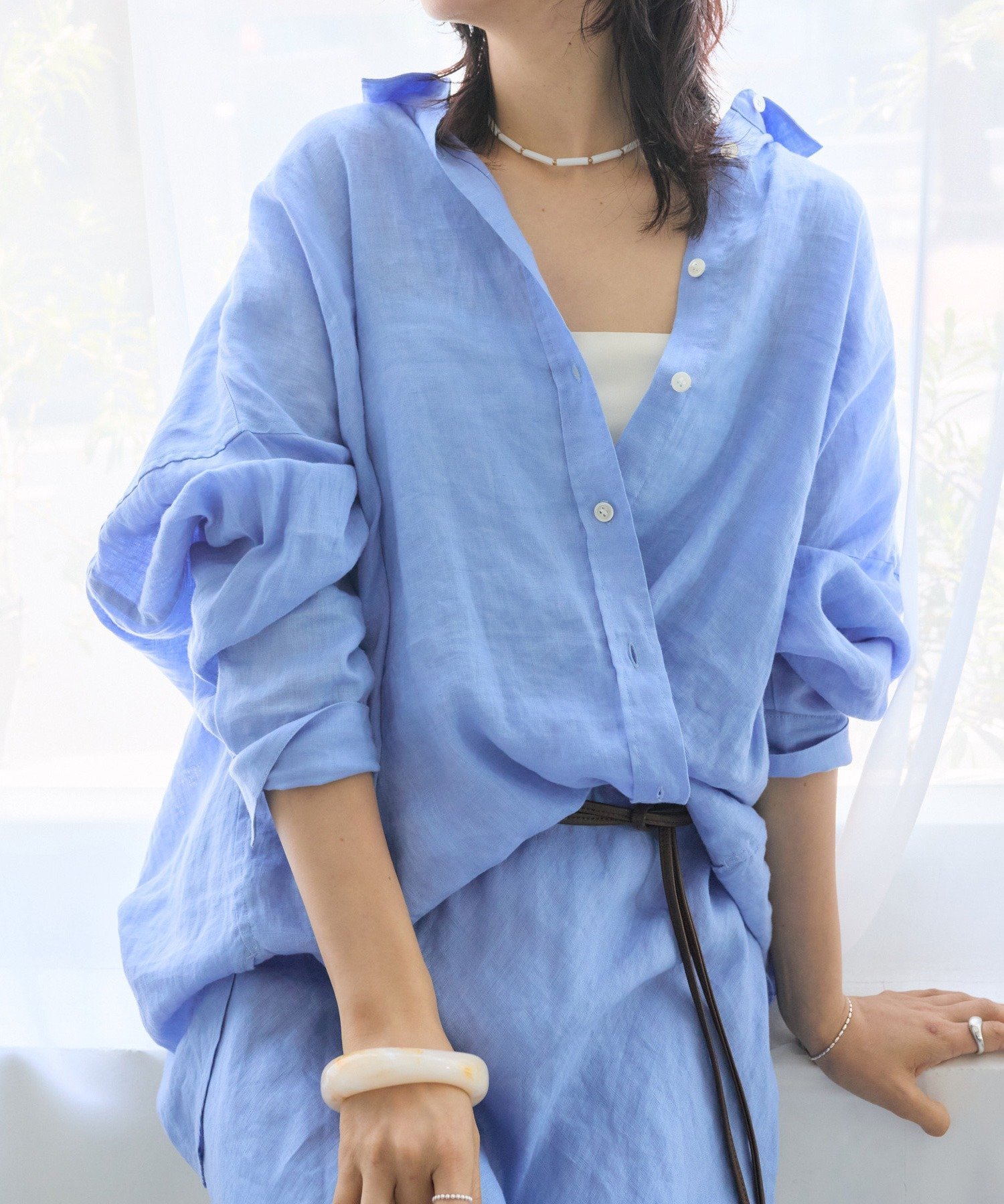 RIVE DROITE 【名品/サイズ展開あり/日焼け・冷房対策】リネンワイドシャツ リヴドロワ トップス シャツ・ブラウス ブルー ホワイト ブラウン ベージュ ピンク【送料無料】