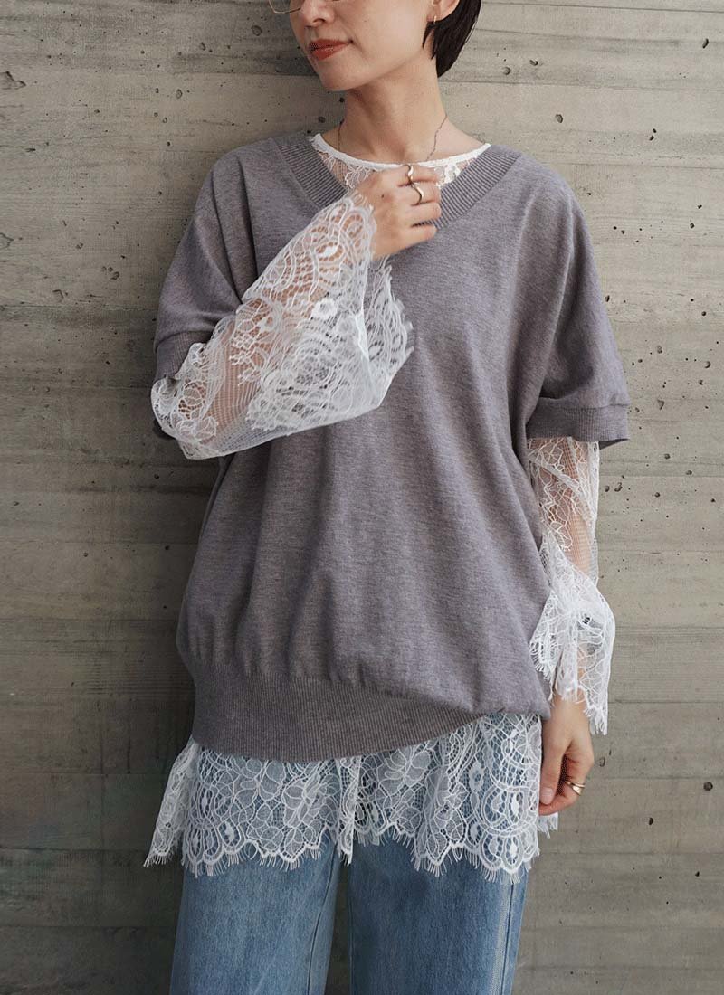 FASHFREN レースレイヤードブラウス ファッシュフレン トップス シャツ・ブラウス ホワイト