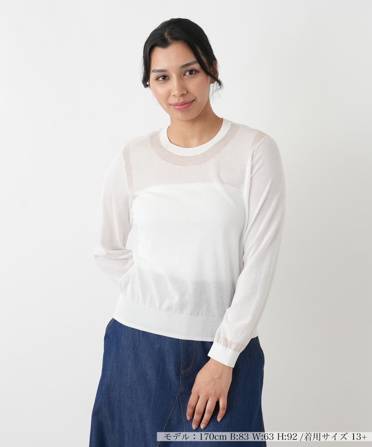【SALE／28%OFF】Leilian PLUS HOUSE シアーコンビニットプルオーバー【NEMIKA】 レリアン　プラスハウス トップス ニット ブラック ホワイト【送料無料】