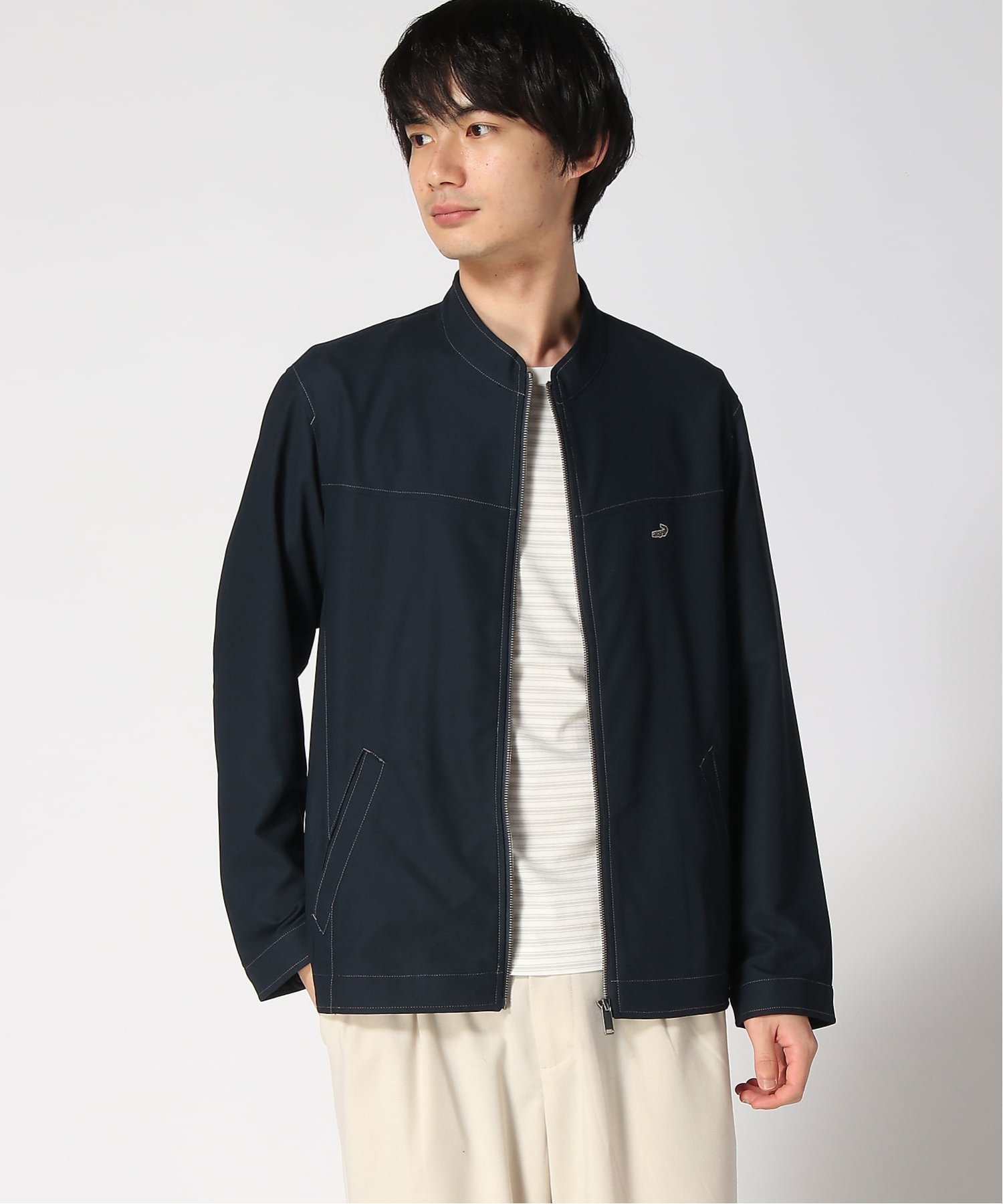 CROCODILE (M)カラミ織り ストレッチ ブルゾン クロコダイル ジャケット・アウター ブルゾン・ジャンパー ネイビー カーキグリーン グレー【送料無料】