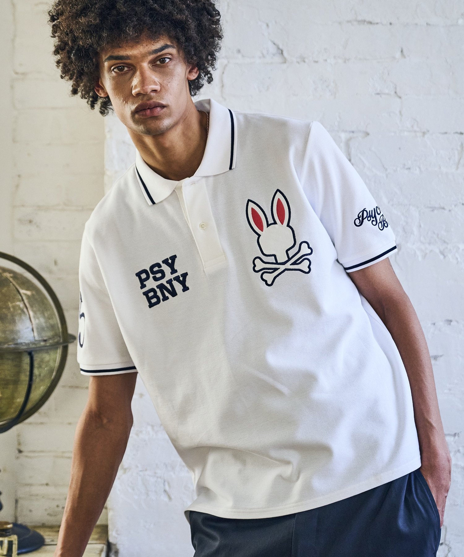 Psycho Bunny 37.5(R) Technology 4POINTBUNNYポロシャツ サイコバニー トップス ポロシャツ ホワイト ネイビー【送料無料】
