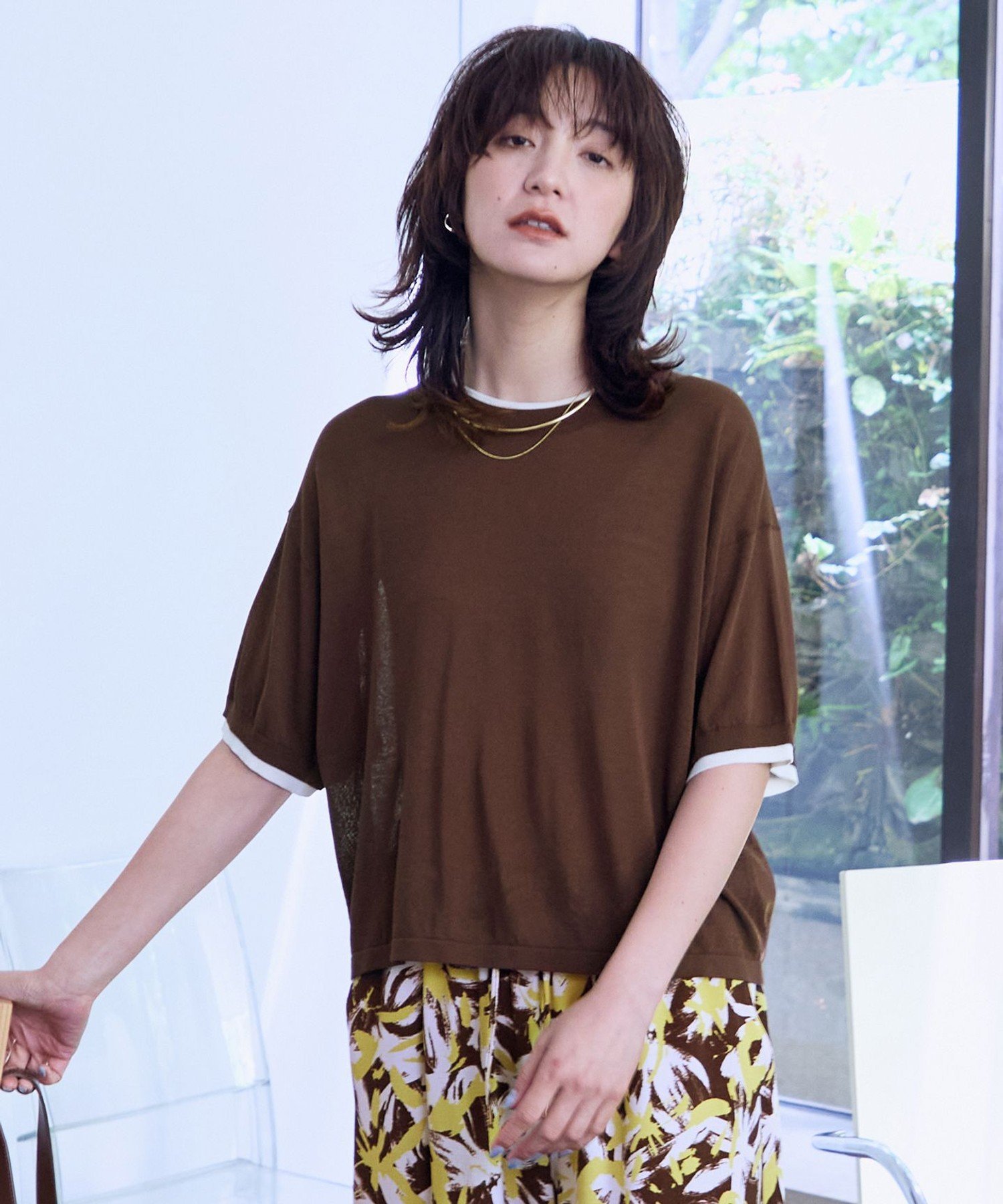 【SALE／30%OFF】ANY バイカラーニットT エニィ トップス ニット ブルー グリーン ブラウン グレー