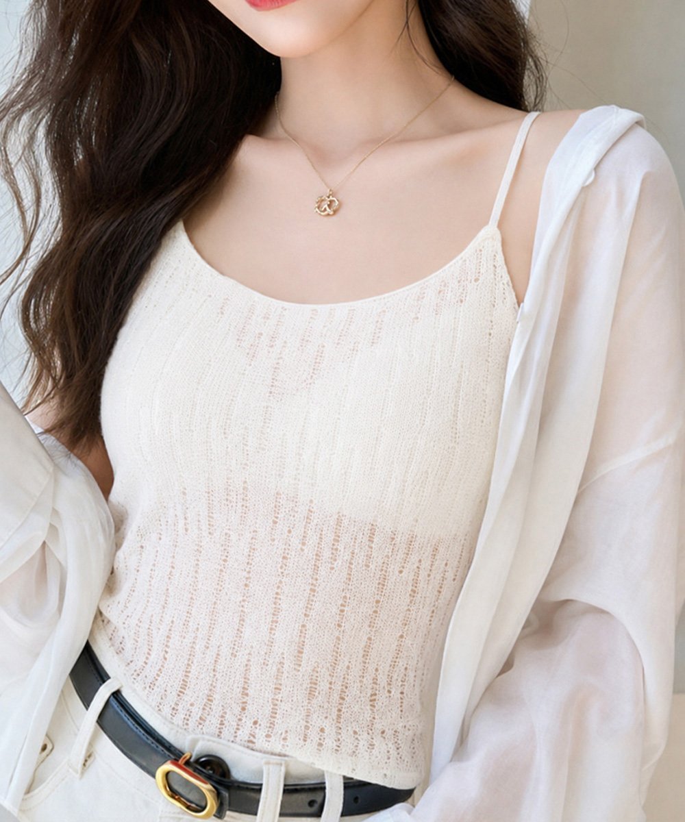 【SALE／30%OFF】miniministore カップ付きキャミソール縦透かし編みキャミ ミニミニストア トップス キャミソール ホワイト ブラック ベージュ