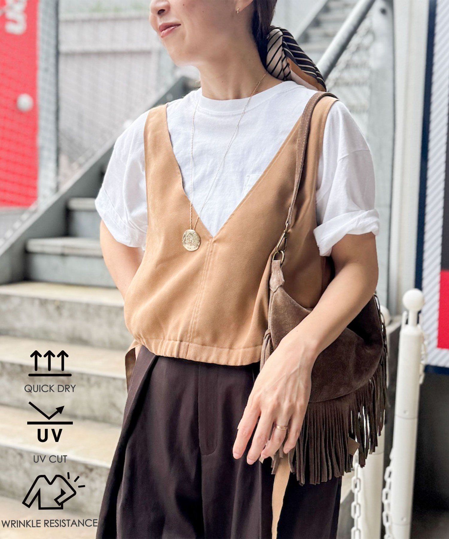 2nd NOLLEY'S 《UVカット/防シワ》ウォッシャブルスエードライク2WAYビスチェ ノーリーズ トップス ベスト・ジレ ベージュ【送料無料】