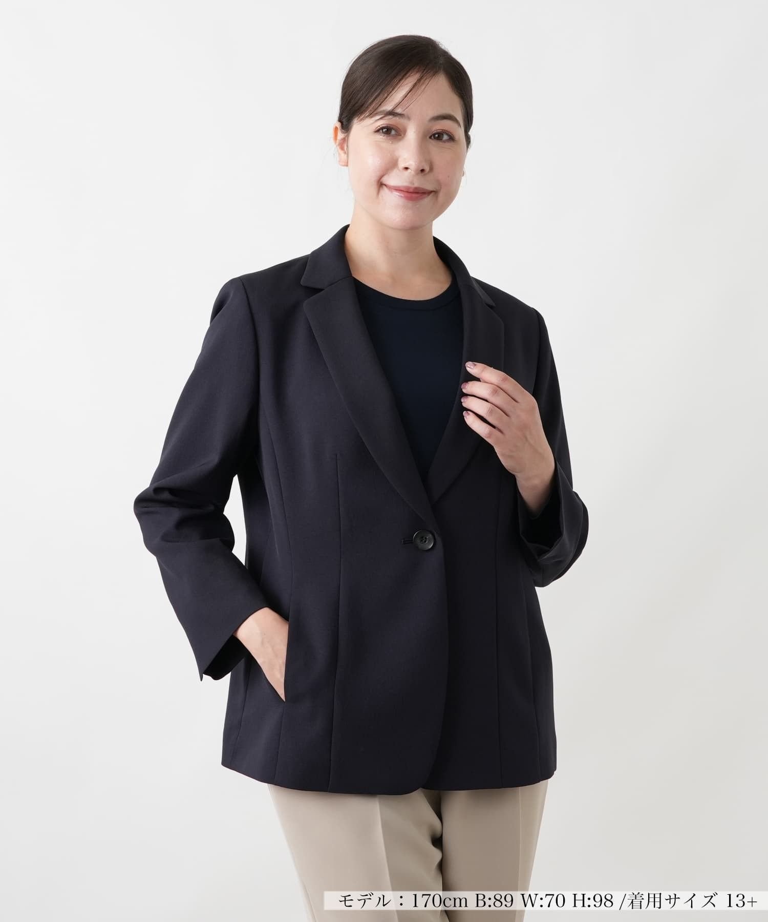 Leilian PLUS HOUSE ブレザー【Leilian WHITE LABEL】 レリアン プラスハウス ジャケット・アウター テーラードジャケット・ブレザー ネイビー ブラウン