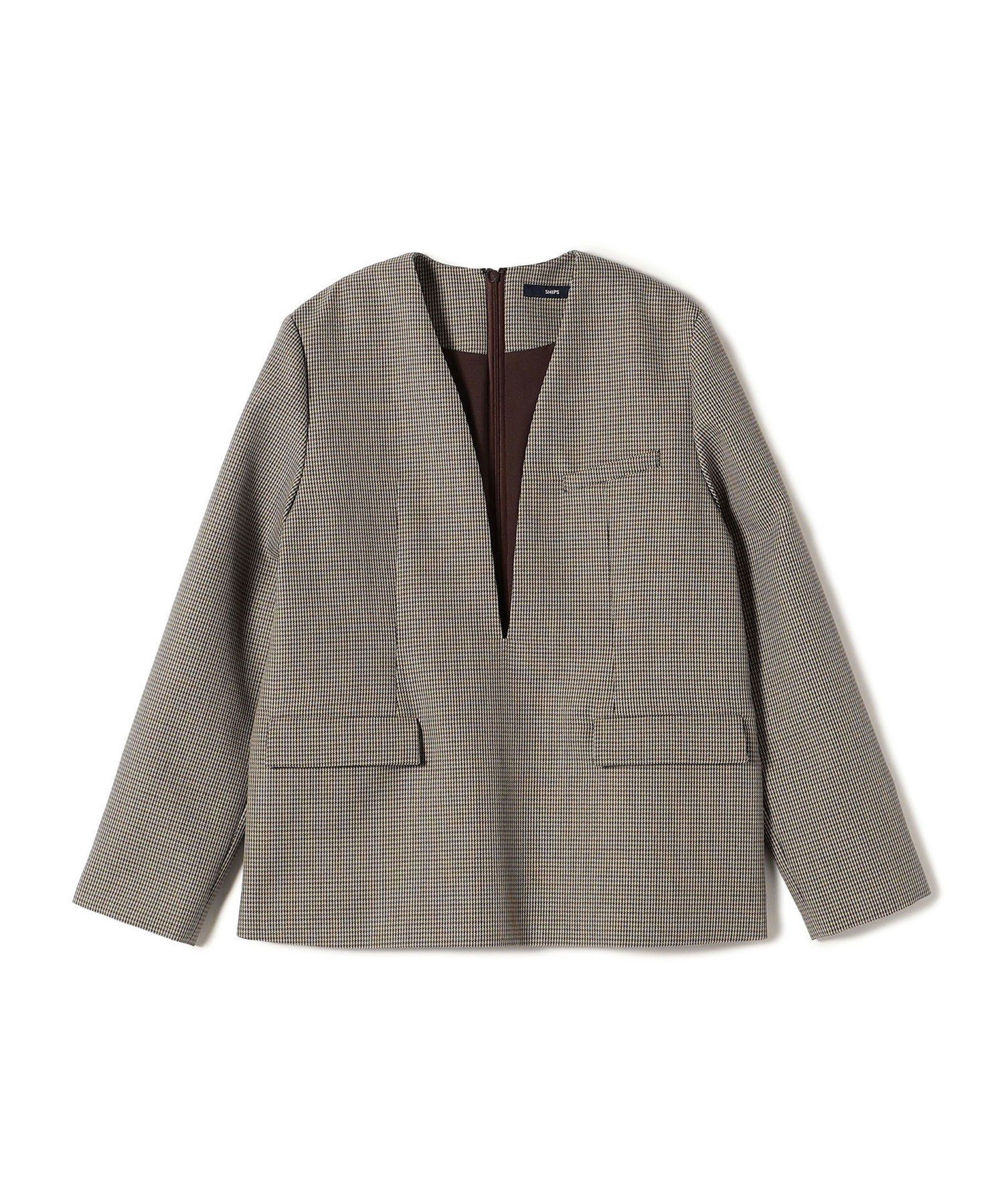 【SALE／60%OFF】SHIPS WOMEN ウール混 チェック プルオーバー ジャケット(セットアップ対応) シップス ジャケット・アウター その他のジャケット・アウター ベージュ【送料無料】