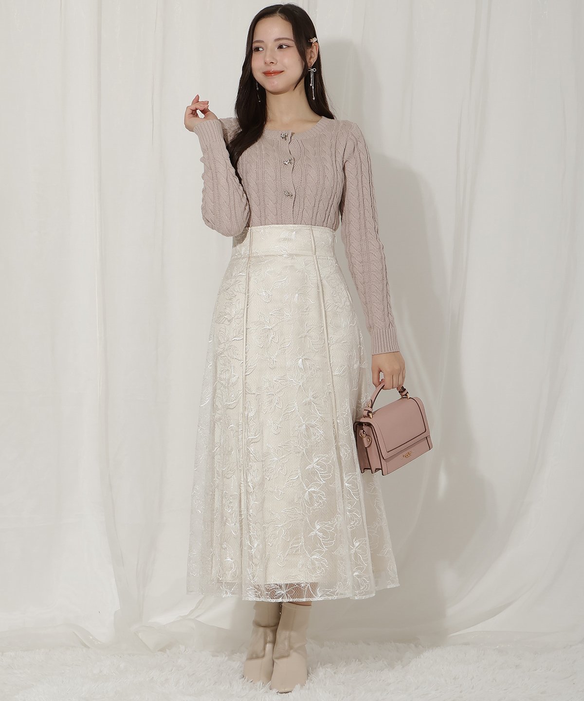 【SALE/40%OFF】WILLSELECTION ラインフラワー刺繍パイピングスカート ウィルセレクション スカート その他のスカート ブルー ベージュ ピンク【送料無料】