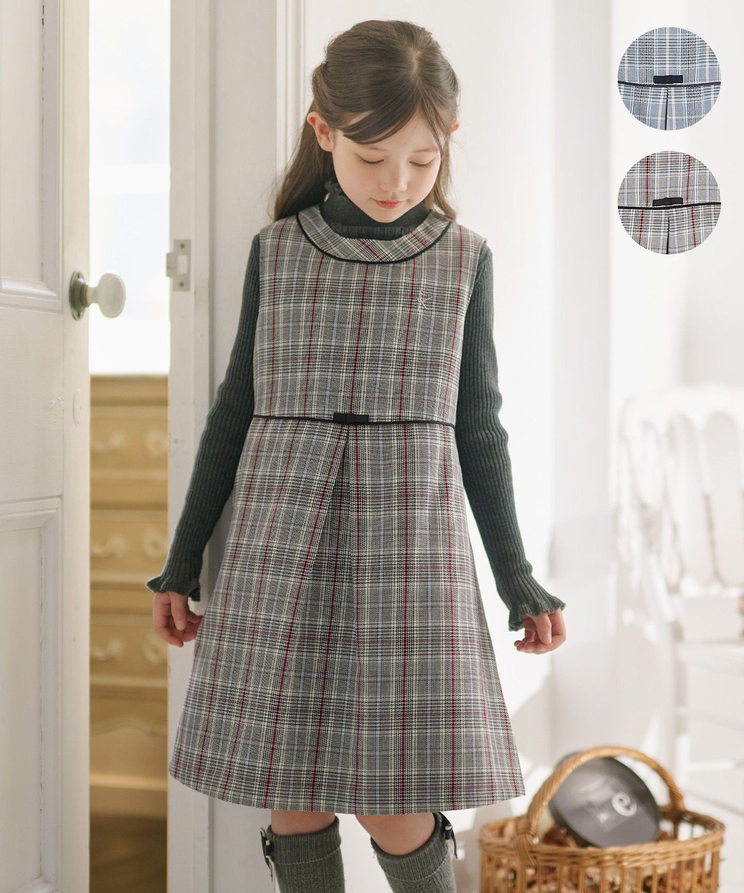 組曲 KIDS 【110-140cm】グレンチェック ジャンスカ クミキョク ワンピース・ドレス ワンピース ブルー【送料無料】のサムネイル
