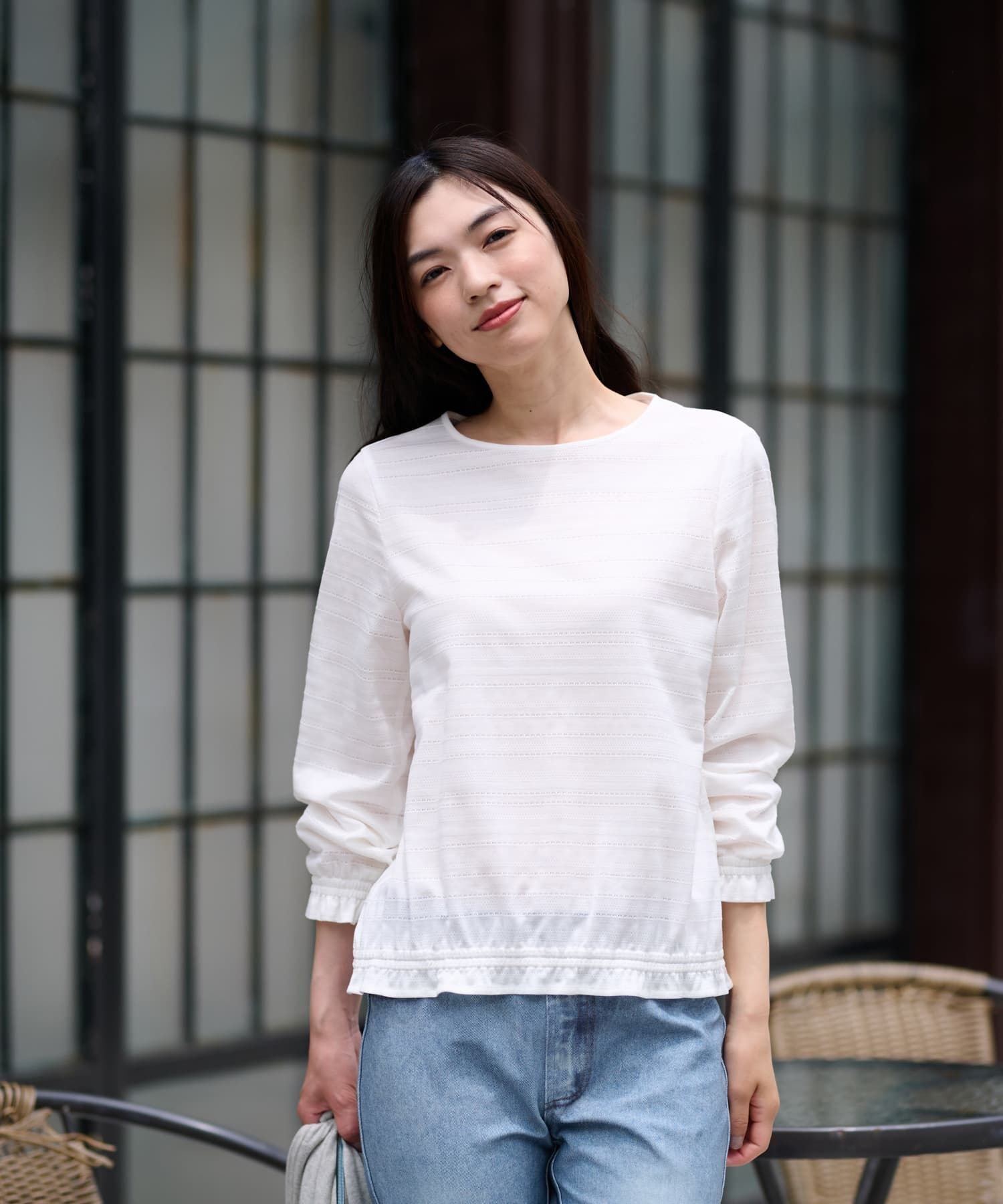 CARA O CRUZ ブラウジングのジャカードカットソー キャラ・オ・クルス トップス カットソー・Tシャツ ホワイト
