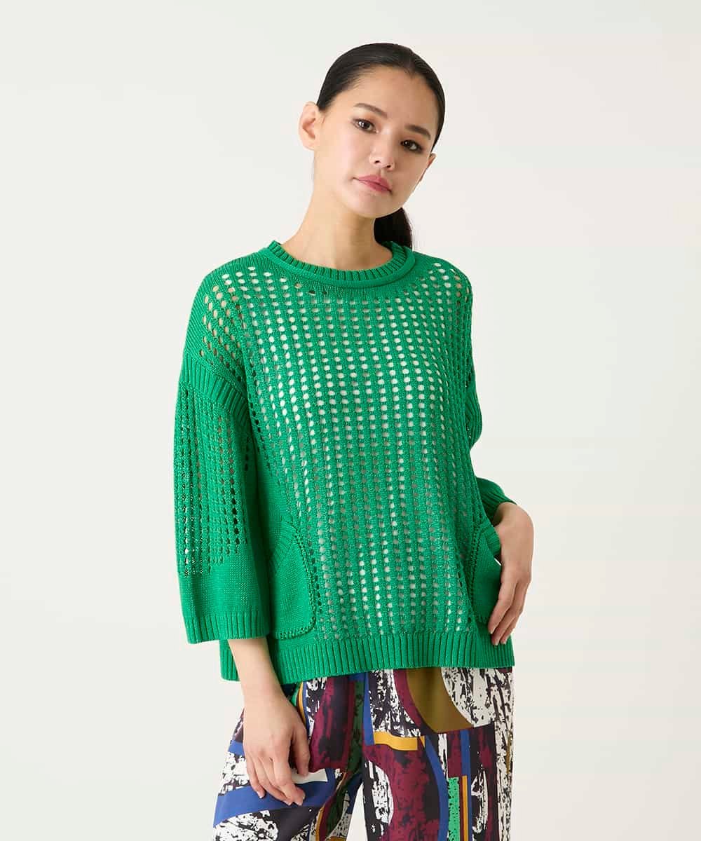 【SALE／50%OFF】HIROKO BIS ざっくりメッシュニットプルオーバー ヒロコ ビス トップス ニット ブラック グリーン ホワイト【送料無料】