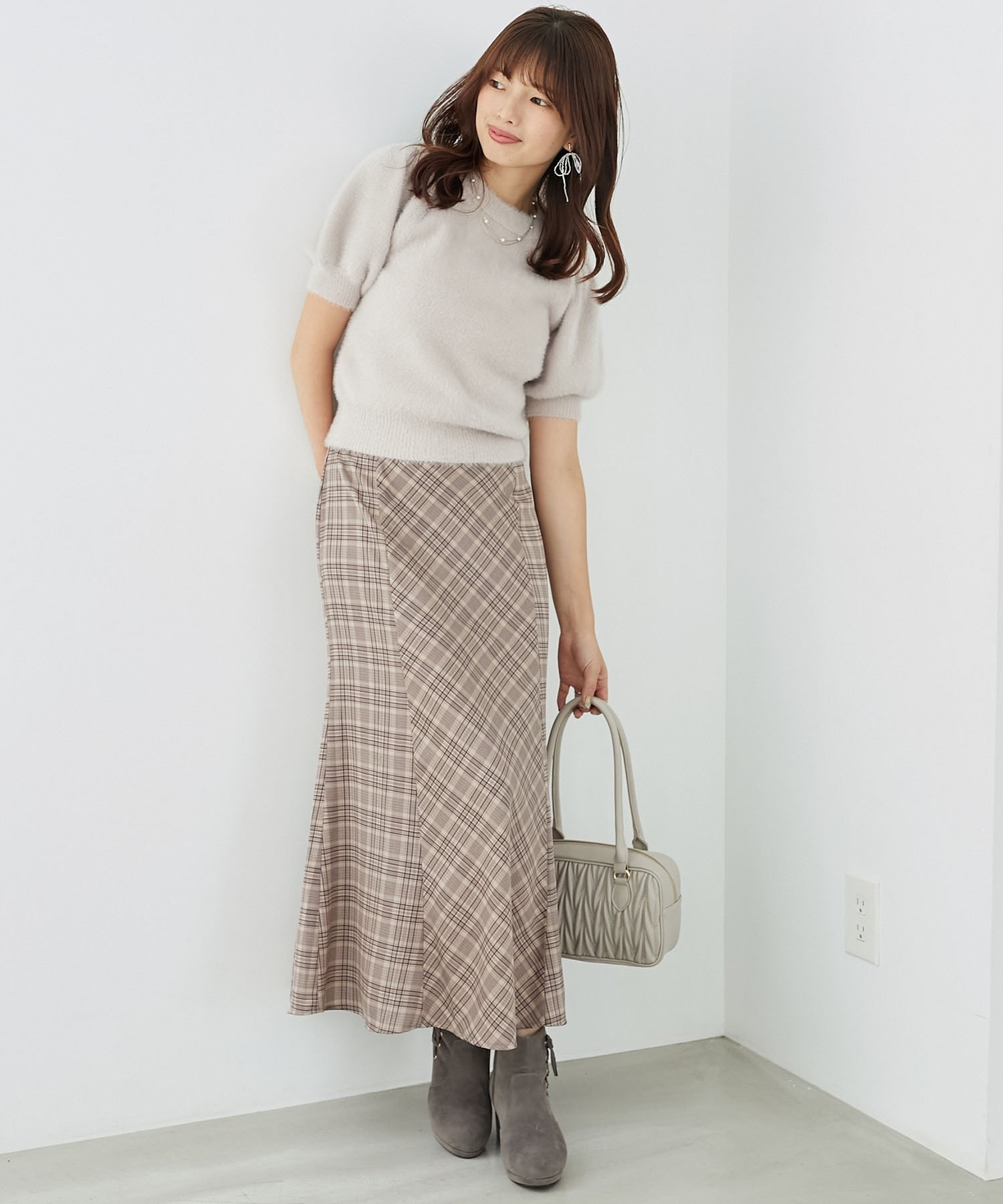 MAJESTIC LEGON チェックマーメイドスカート マジェスティックレゴン スカート ロング・マキシスカート ネイビー グリーン ベージュ ブラウン