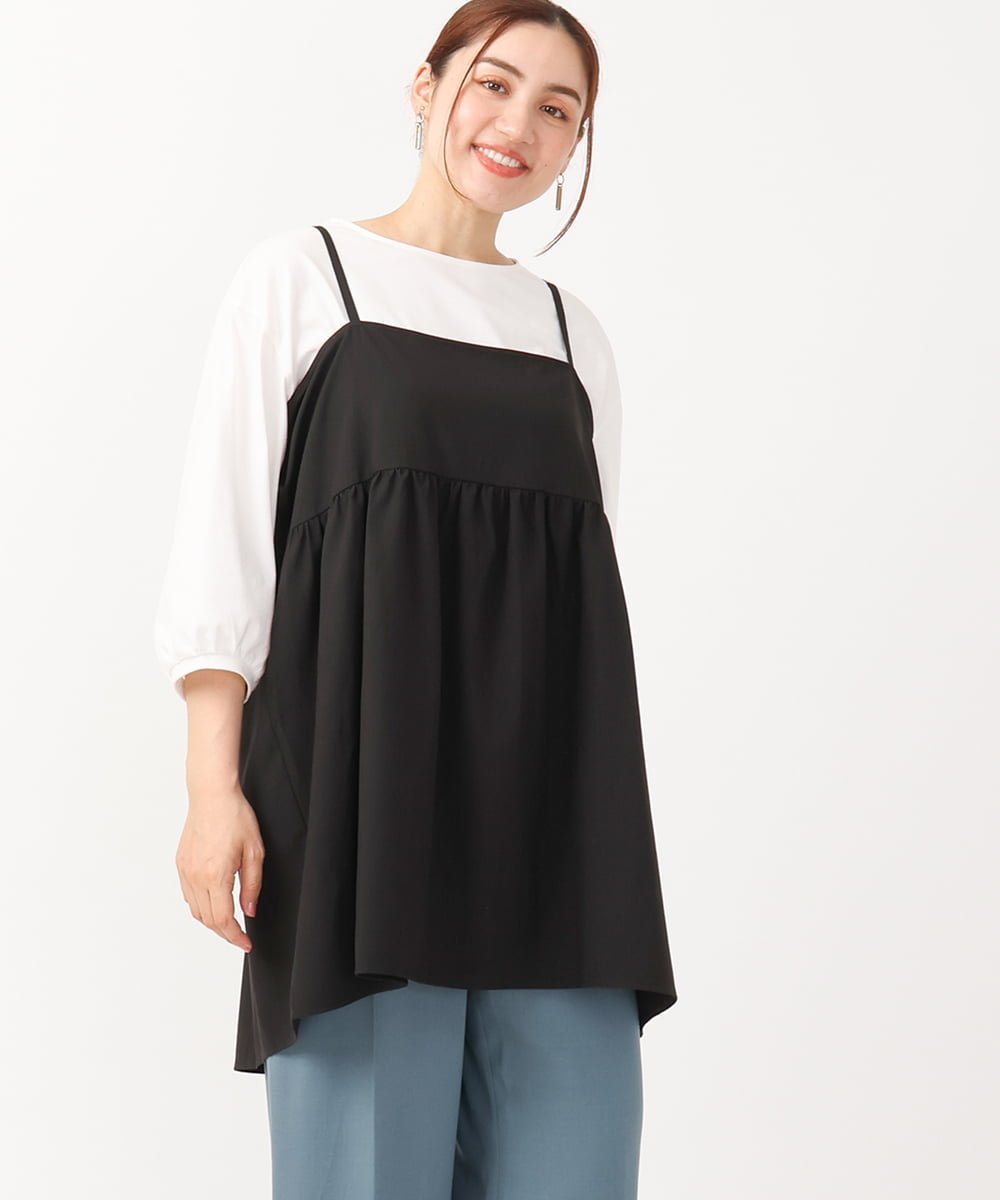 【大きいサイズ】ビスチェ*カットソーセット エウルキューブ トップス カットソー・Tシャツ ブラウン ブラック