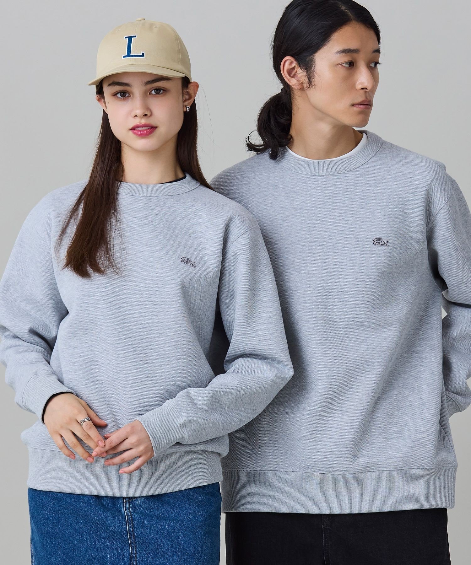 LACOSTE ワントーンクルーネック 鹿の子ニット 鹿の子スウェット ラコステ トップス…
