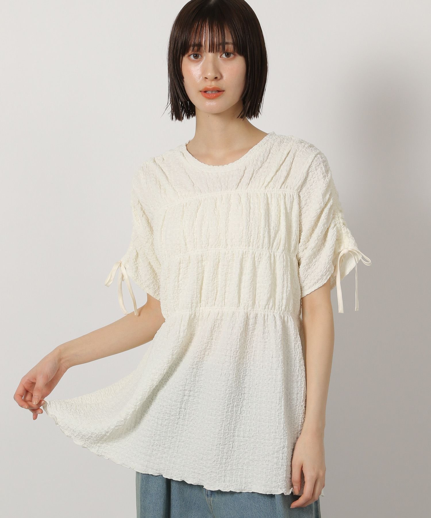 【SALE／14%OFF】LAKOLE カットジャガードシャーリングT ラコレ トップス カットソー・Tシャツ ブラック ホワイトのサムネイル