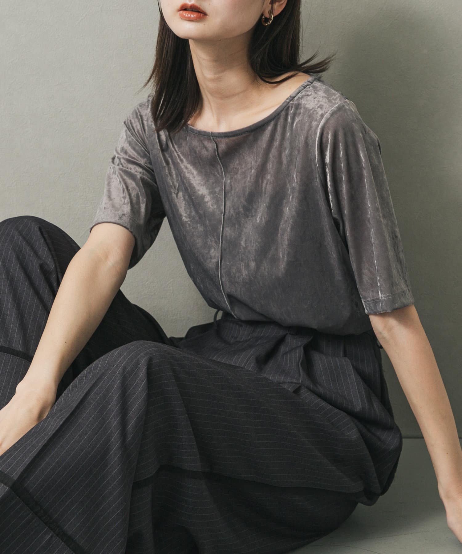 SENSE OF PLACE シアーベロアTシャツ(半袖) センス オブ プレイス トップス カットソー・Tシャツ ネイビー グレーのサムネイル