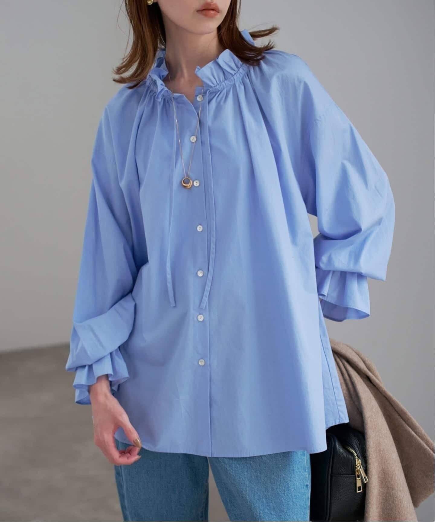 SLOBE IENA 《WEB限定/追加2予約》タイプライターフリルカラーブラウス スローブ イエナ トップス シャツ・ブラウス ブルー【送料無料】のサムネイル