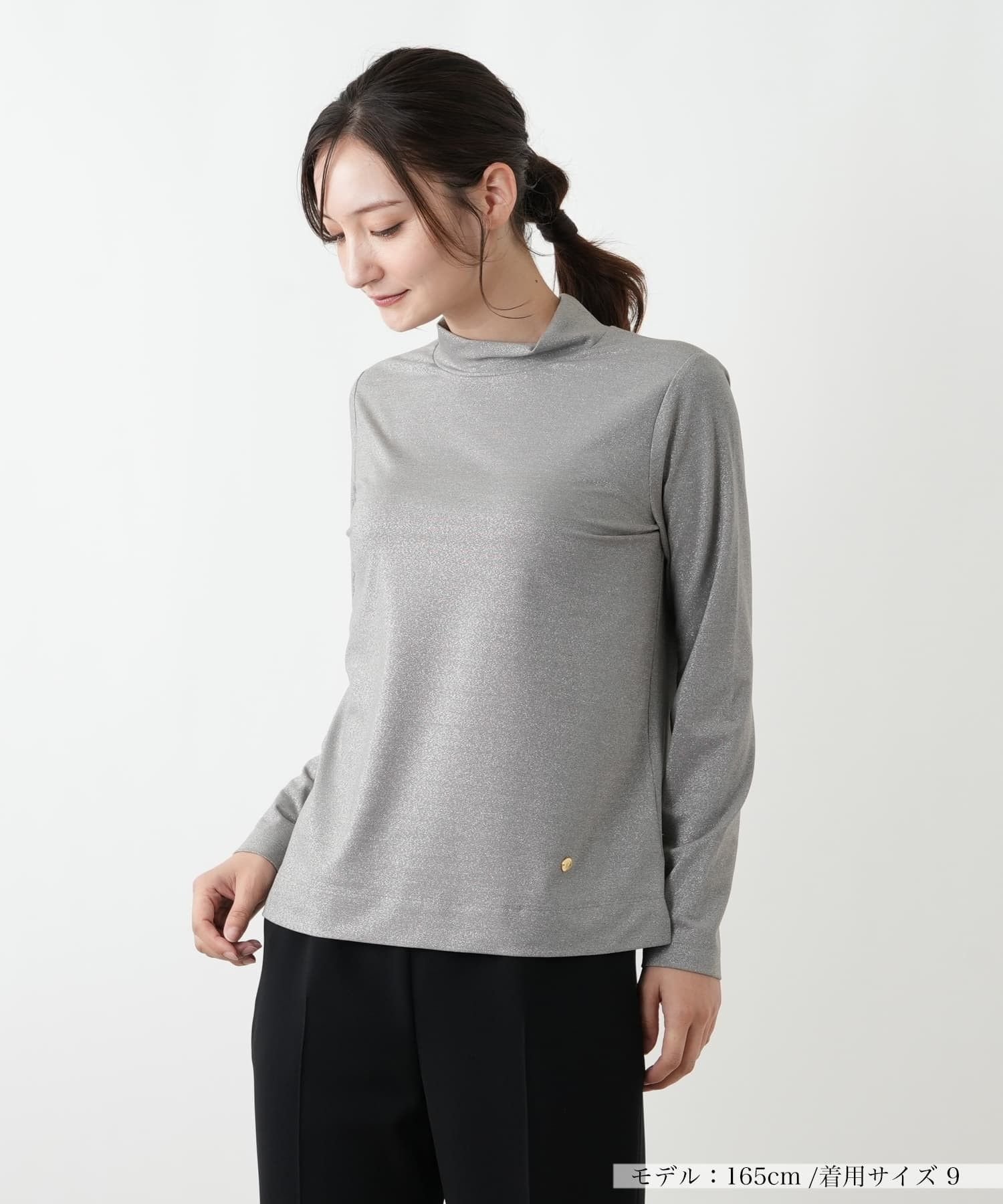 Leilian ラメハイネックカットソー レリアン トップス カットソー・Tシャツ グレー ネイビー ベージュ