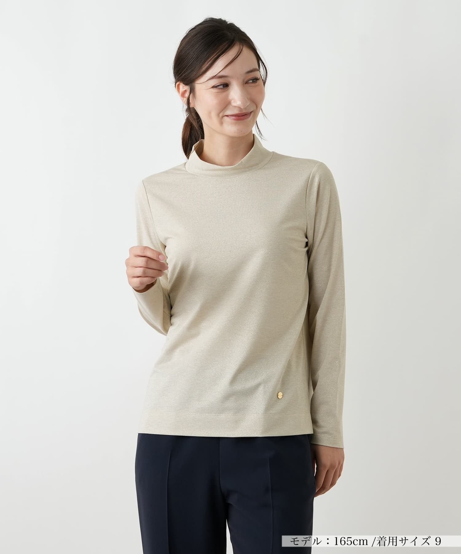 Leilian ラメハイネックカットソー レリアン トップス カットソー・Tシャツ グレー ネイビー ベージュ
