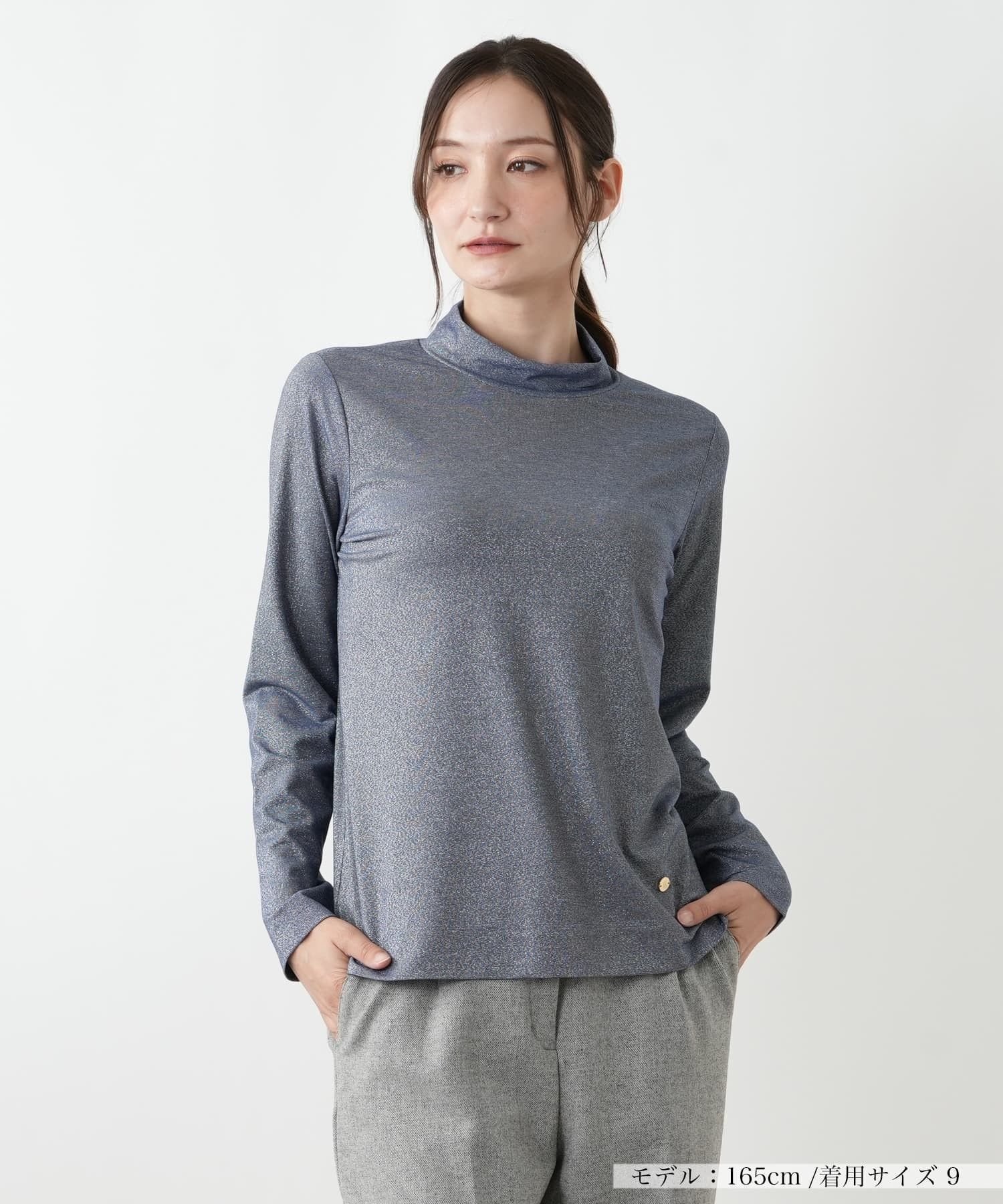 Leilian ラメハイネックカットソー レリアン トップス カットソー・Tシャツ グレー ネイビー ベージュ