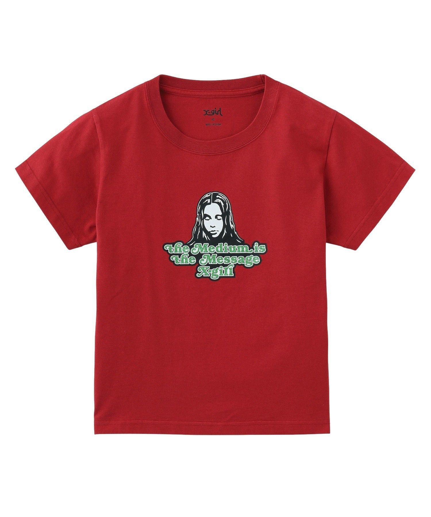 X-girl GLITTER LOGO AND FACE S/S BABY TEE エックスガール トップス カットソー・Tシャツ レッド ブラック ホワイト