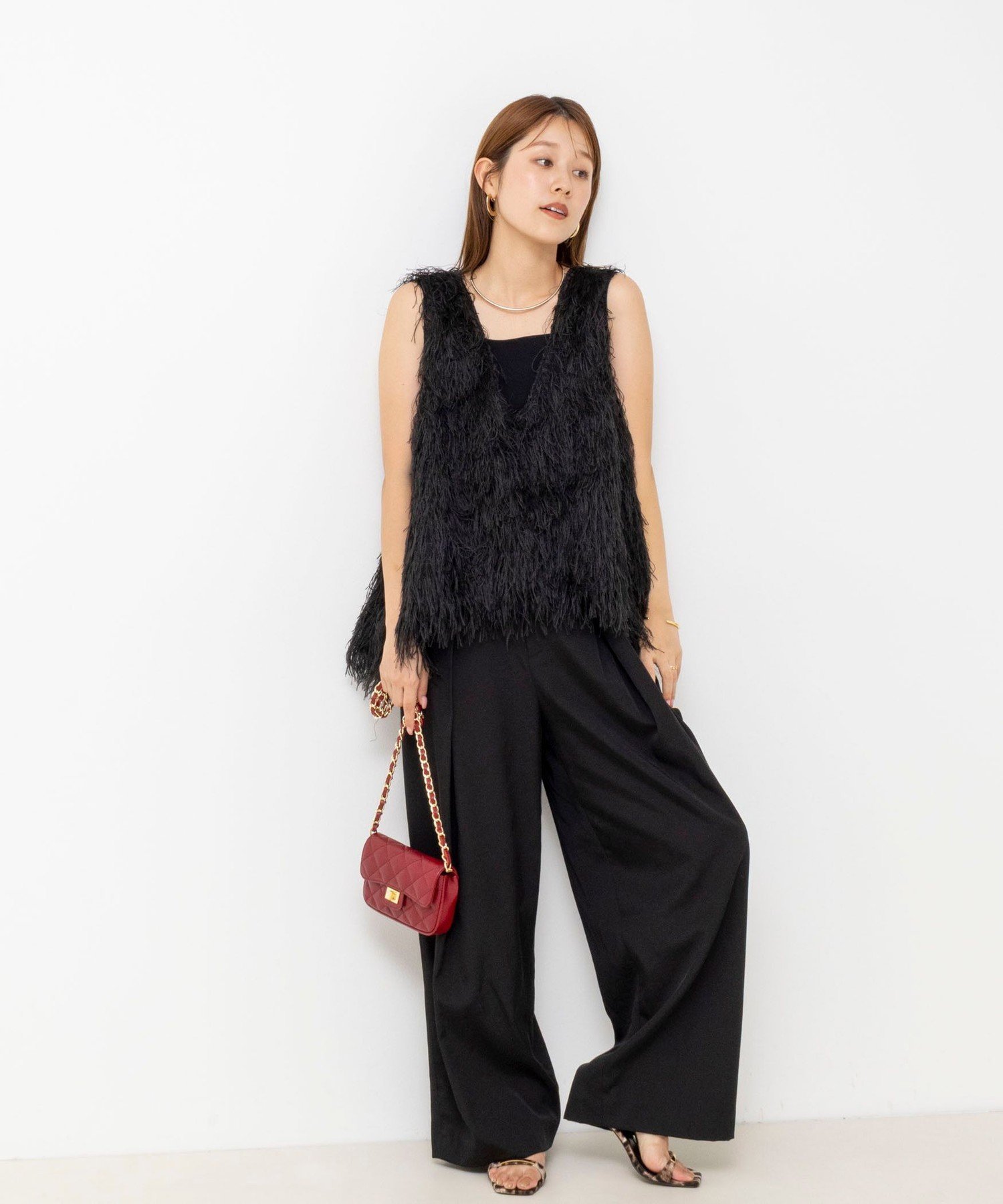 【WEB限定】ウォッシャブルシアーフェザータンク ノーリーズ トップス シャツ・ブラウス ブラック ホワイト