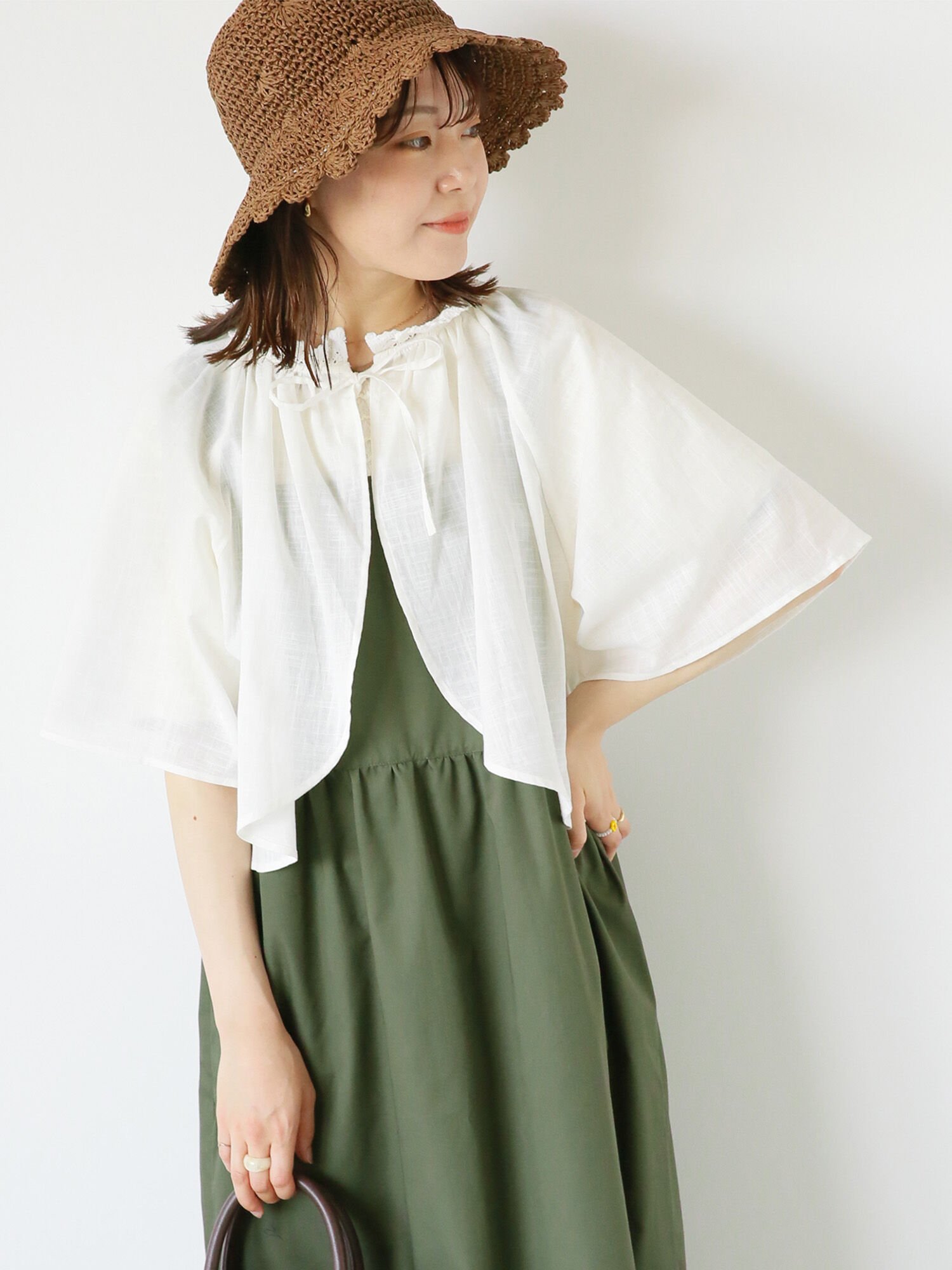 【SALE／55%OFF】ehka sopo リボンボレロブラウス エヘカソポ トップス シャツ・ブラウス ホワイト グリーン ブラウン グレーのサムネイル