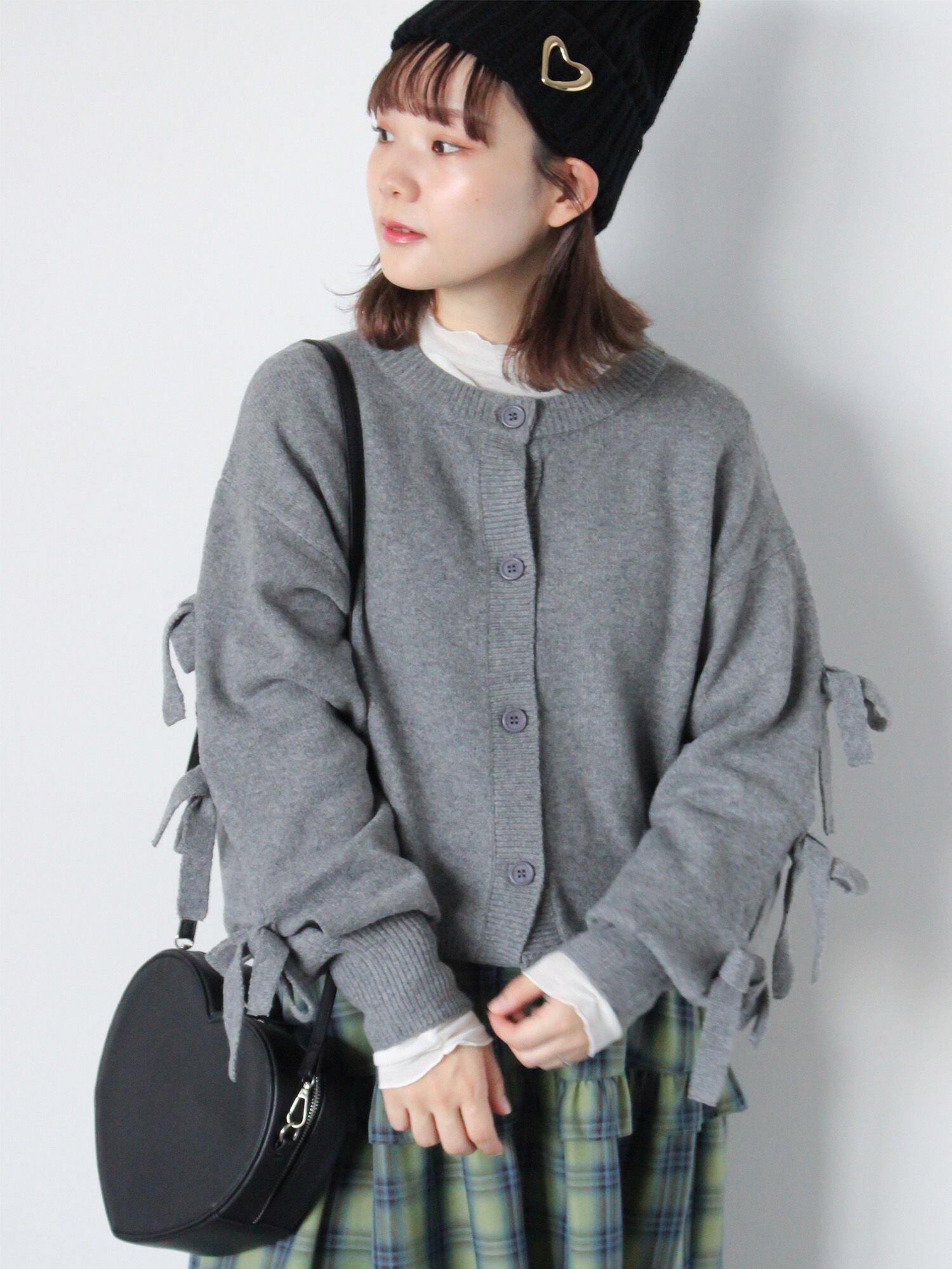 【SALE／60%OFF】ehka sopo 前後2WAY袖リボンカーディガン エヘカソポ トップス カーディガン ブラック ブルー ベージュ グレーのサムネイル