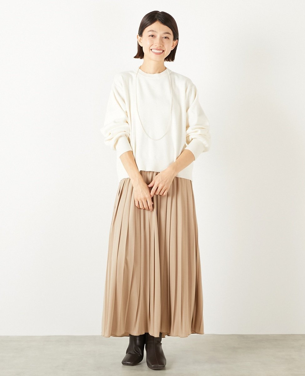 MELROSE CLAIRE 【ニットプルオーバー&プリーツスカート】 メルローズクレール ワンピース・ドレス その他のワンピース・ドレス ホワイト イエロー グレー【送料無料】