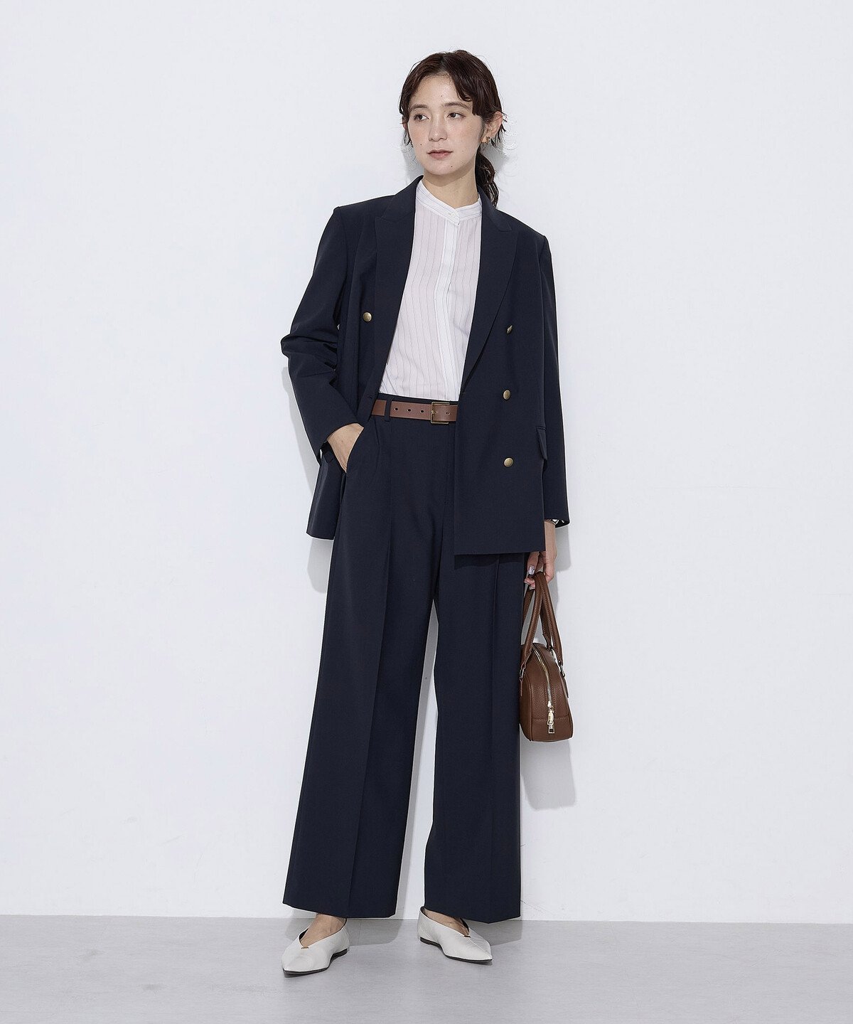 【セットアップ対応】T/W 2WAYストレッチ ストレートパンツ コムサ パンツ その他のパンツ ネイビー ブラウン