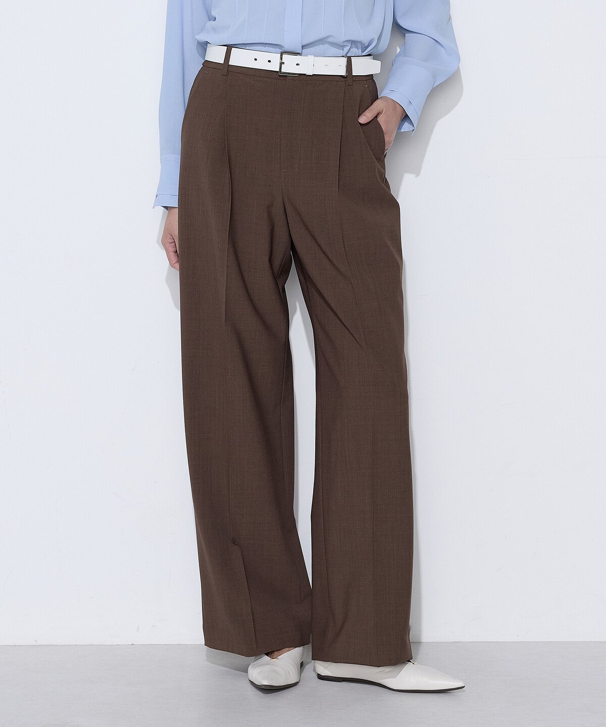 【セットアップ対応】T/W 2WAYストレッチ ストレートパンツ コムサ パンツ その他のパンツ ネイビー ブラウン