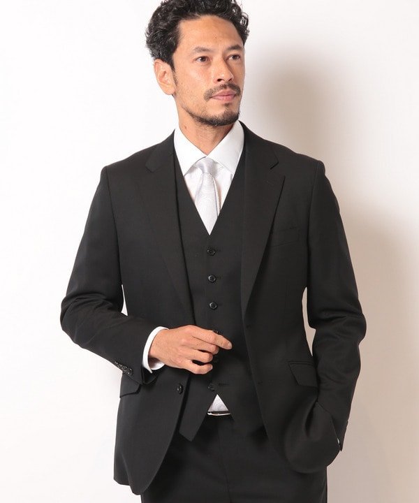 MEN'S BIGI 【スリーピース対応】サージ綾ブラック無地スーツセットアップ メンズ ビギ スーツ・フォーマル セットアップスーツ ブラック【送料無料】