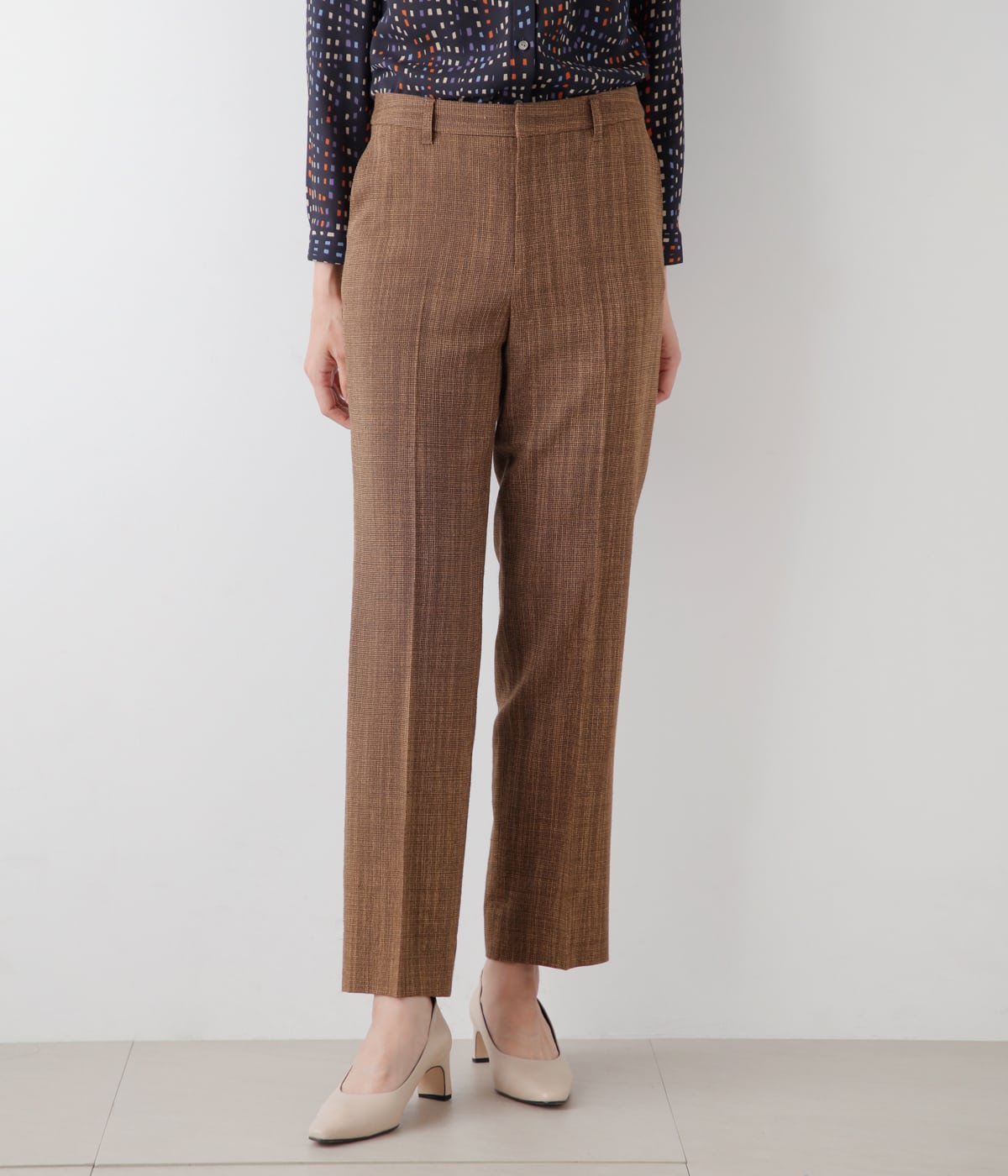 NEWYORKER WOMEN L-SIZE 【L】クラフトスラブツィード ノータックパンツ ニューヨーカー エルサイズ パンツ スラックス・ドレスパンツ ネイビー ブラウン