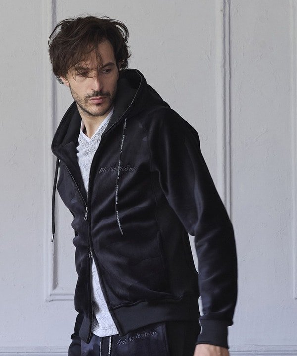 RATTLE TRAP 1PIU1UGUALE3 別注シャドーベルベットセットアップジップパーカー メンズ ビギ トップス パーカー・フーディー ブラック【送料...