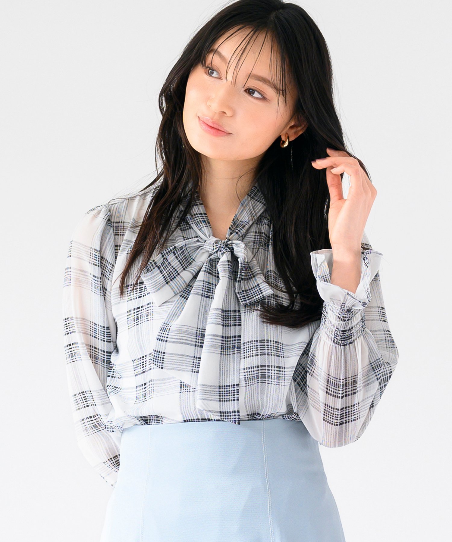 MISCH MASCH 2025春夏新作 ボウタイシャーリングブラウス/MM518103 ミッシュマッシュ トップス シャツ・ブラウス ブルー ホワイト グリーン【送料無料】のサムネイル