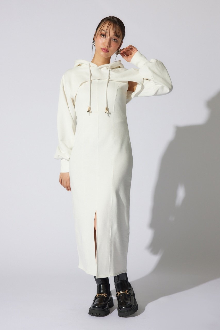 【SALE/30%OFF】rienda レイヤードパーカーワンピース リエンダ ワンピース・ドレス ワンピース ホワイト ピンク ブラック【送料無料】