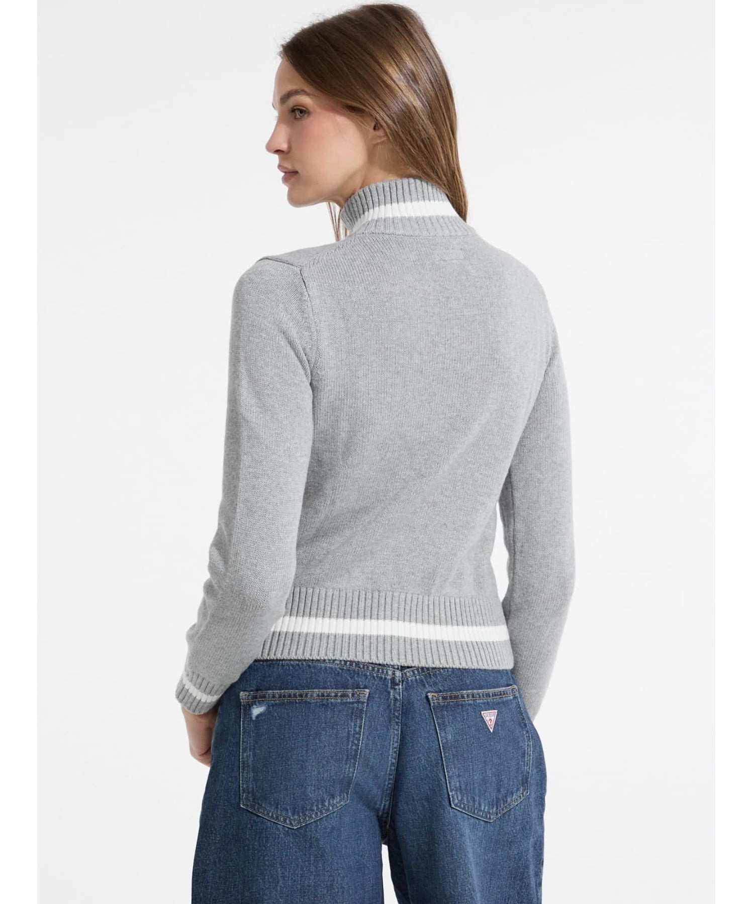 GUESS JEANS セーター (W)Zipped Intarsia Sweater ゲス トップス カーディガン グレー ブラック
