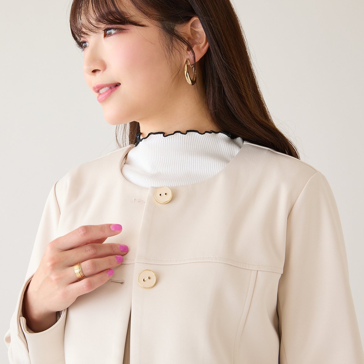 Rose Tiara ダンボールニットノーカラージャケット ローズティアラ ジャケット・アウター ノーカラージャケット ベージュ ネイビー