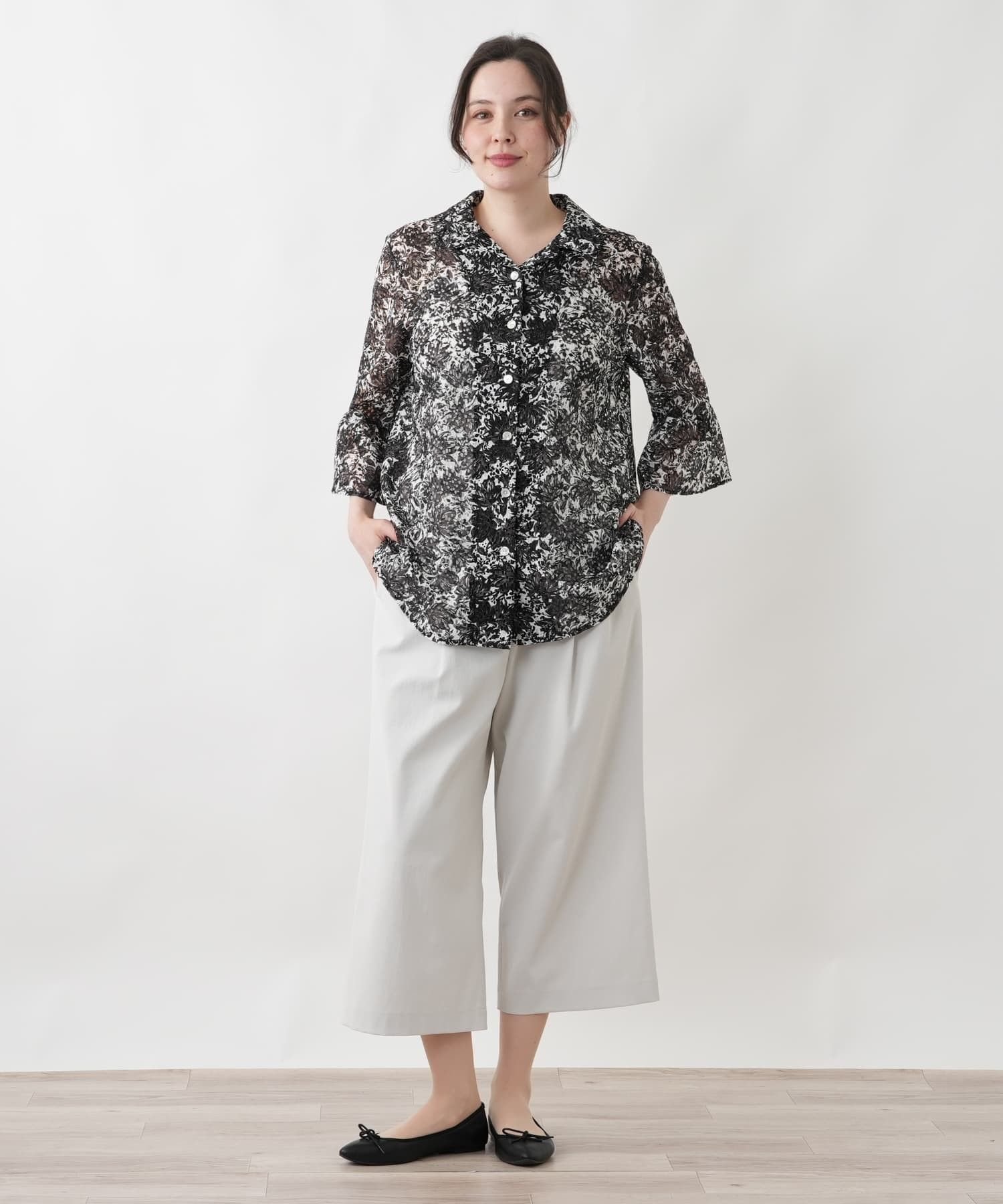 Leilian PLUS HOUSE シアーブラウスLeilian WHITE LABEL】【ライトオケージョン】 レリアン プラスハウス トップス シャツ・ブラウス ネイビー ブラック