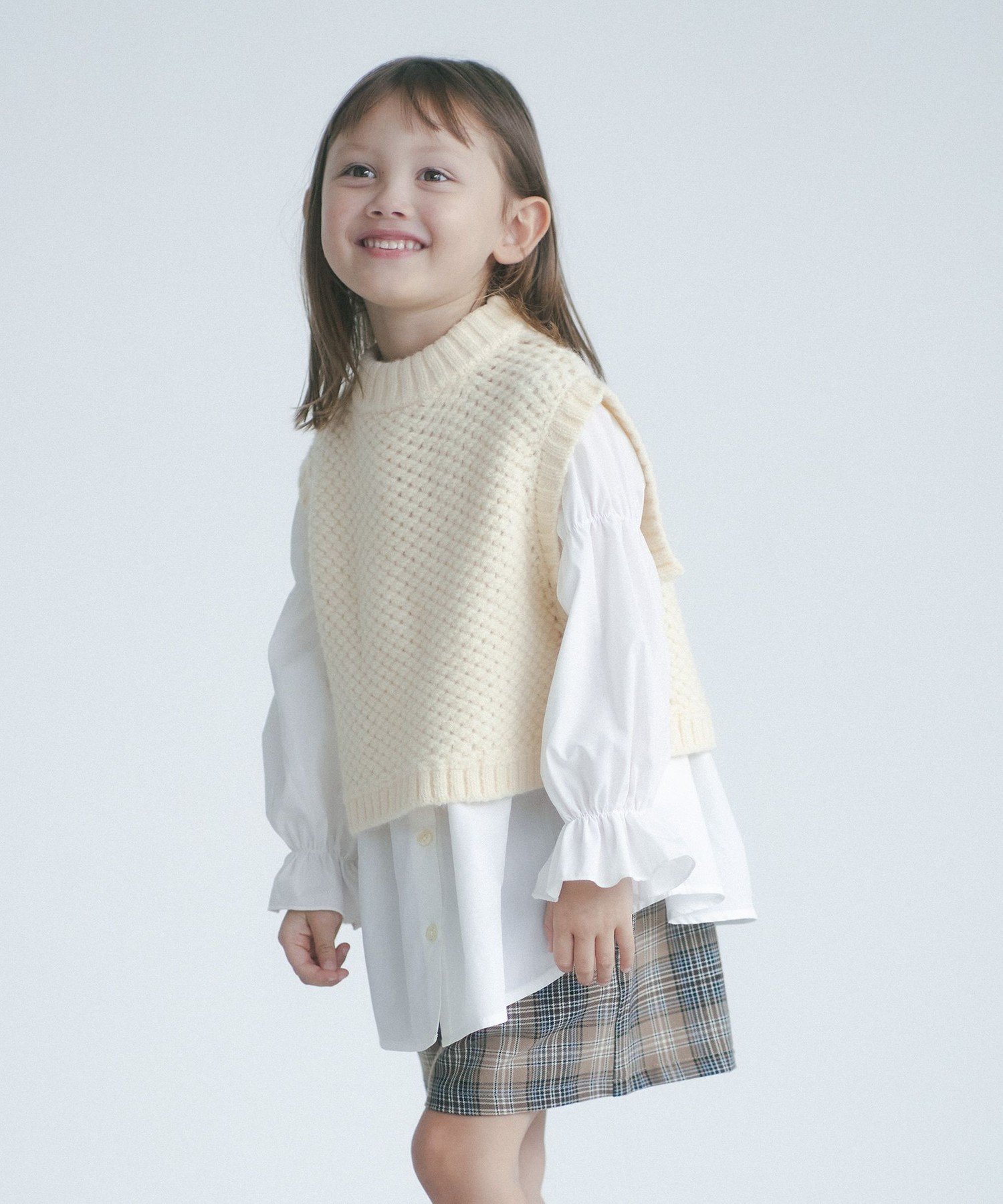 【SALE／10%OFF】UNITED ARROWS green label relaxing TJ ニットベスト + ブロードブラウス 110cm-130cm ユナイテッドアローズ グリーンレーベルリラクシング トップス シャツ・ブラウス ホワイト ブラック【送料無料】のサムネイル