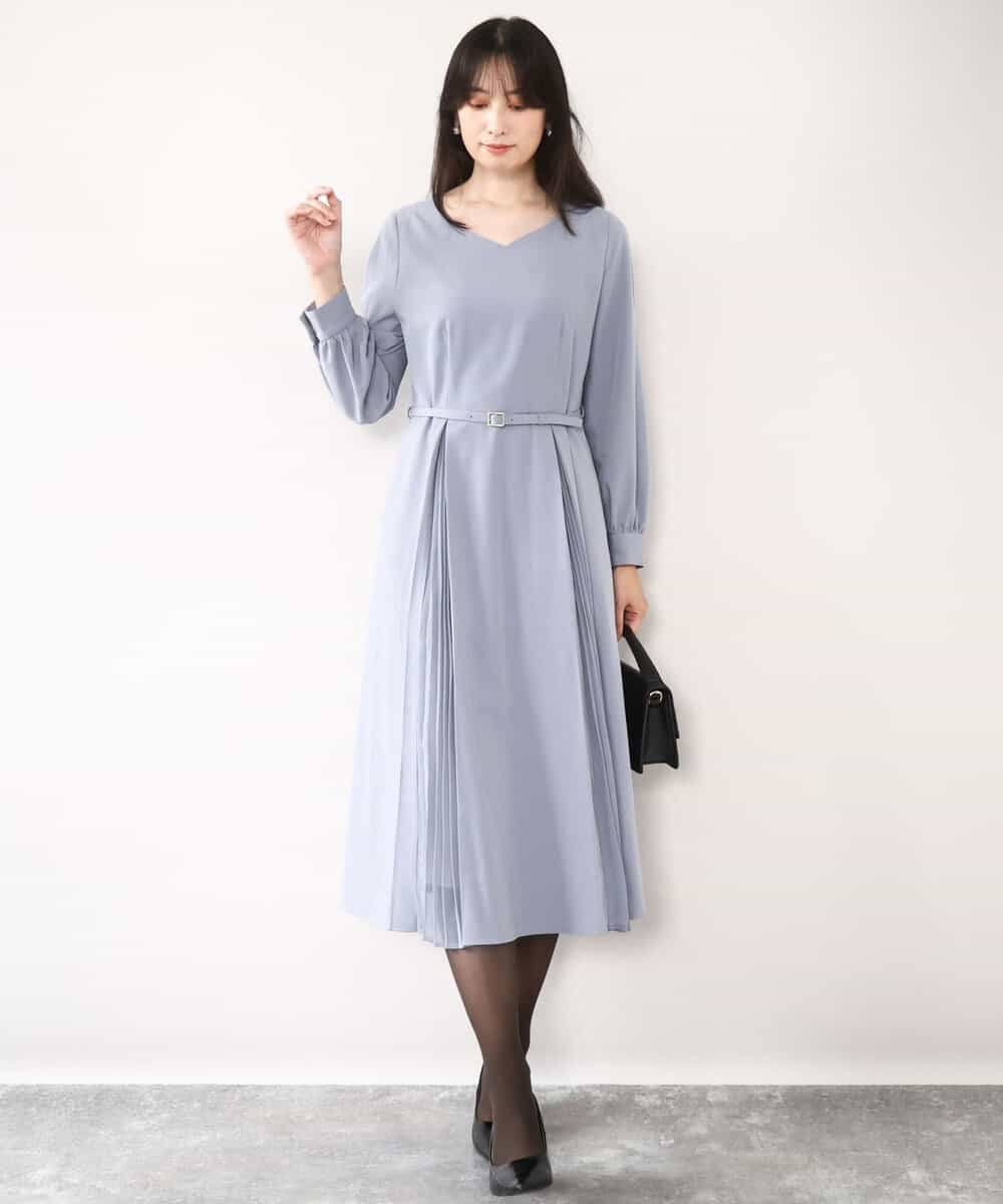 OFUON シフォンプリーツデザインワンピース/洗える/WEB限定サイズあり オフオン ワンピース・ドレス ワンピース ネイビー グレー ブルー【送料無料】のサムネイル